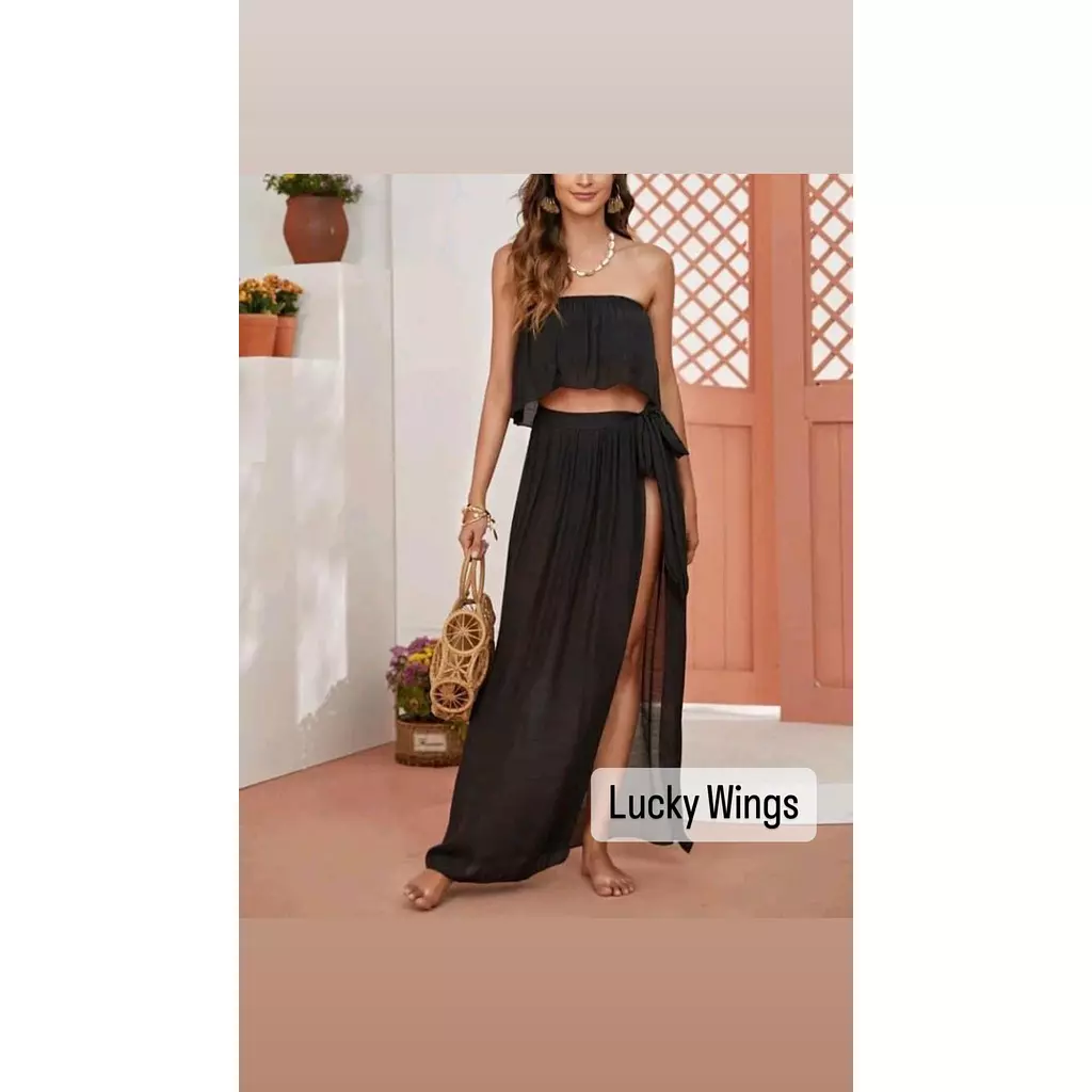 BLACK CHIFFON TWO PIECE COVER UP