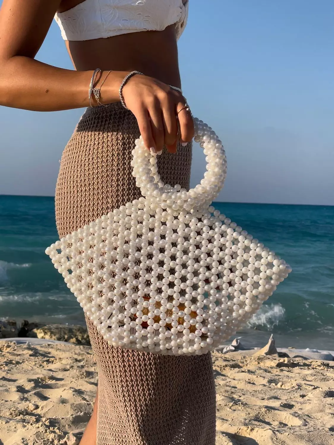 Losange beaded bag color white hover image