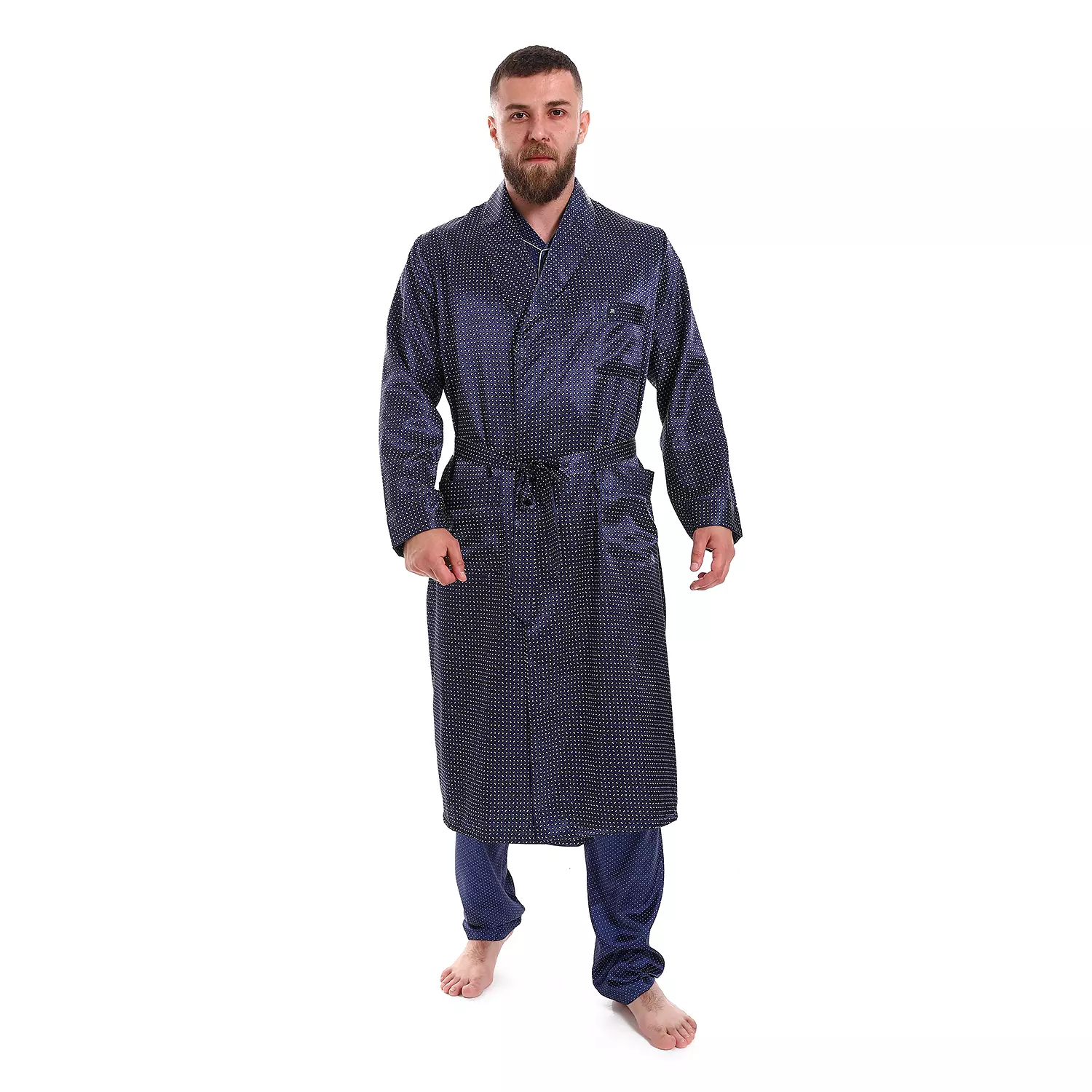 Men Satin Robe -White Dot 0