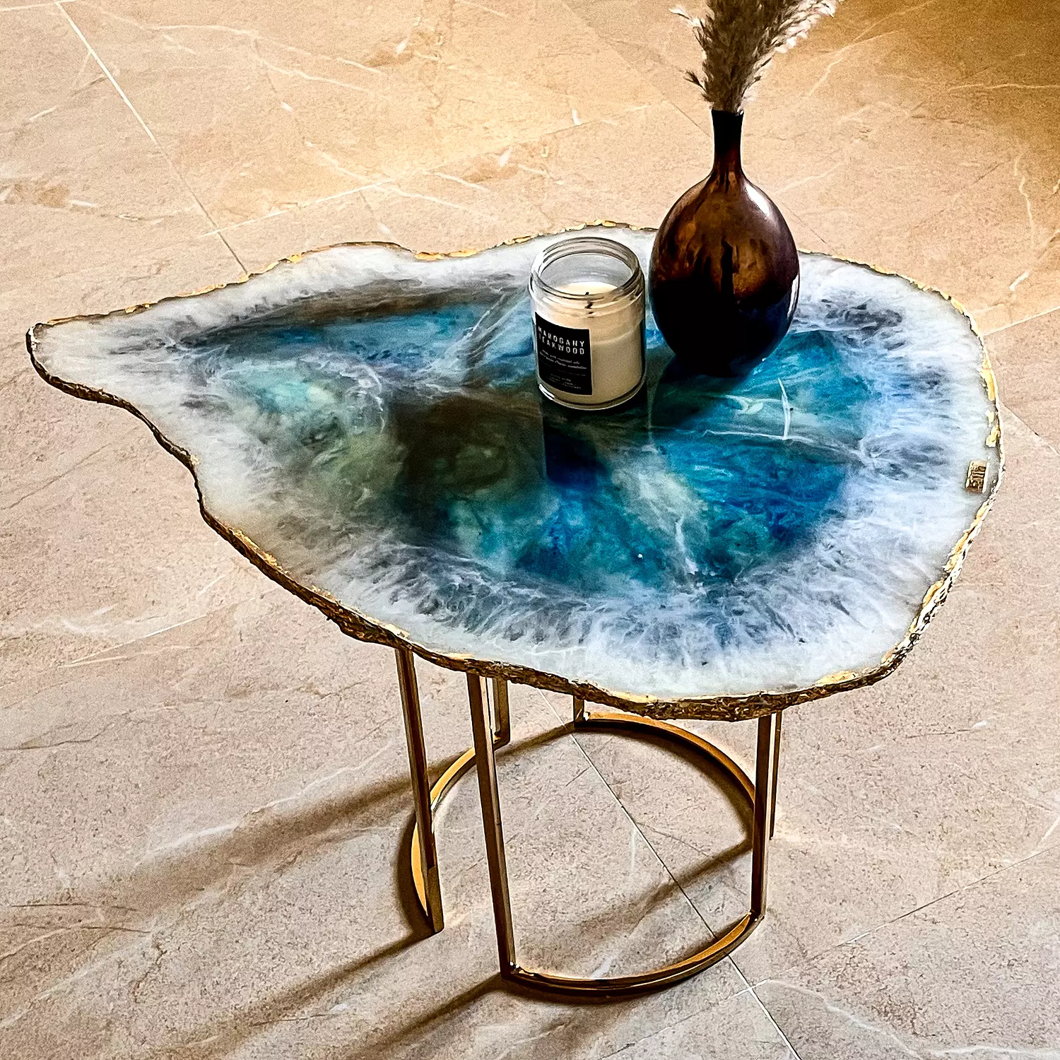 Turquoise & white agate side table-2nd-img