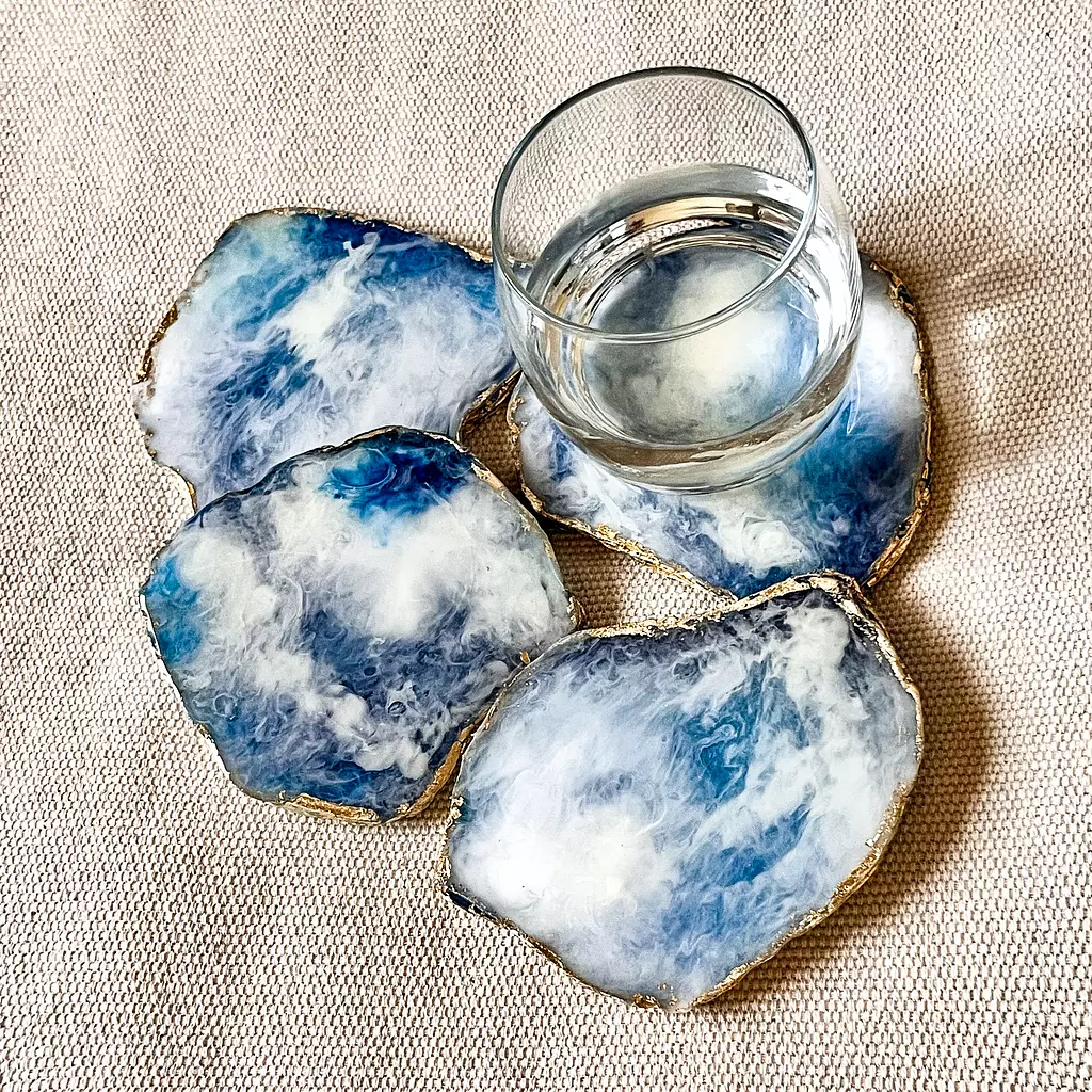 Blue & white agate coasters 