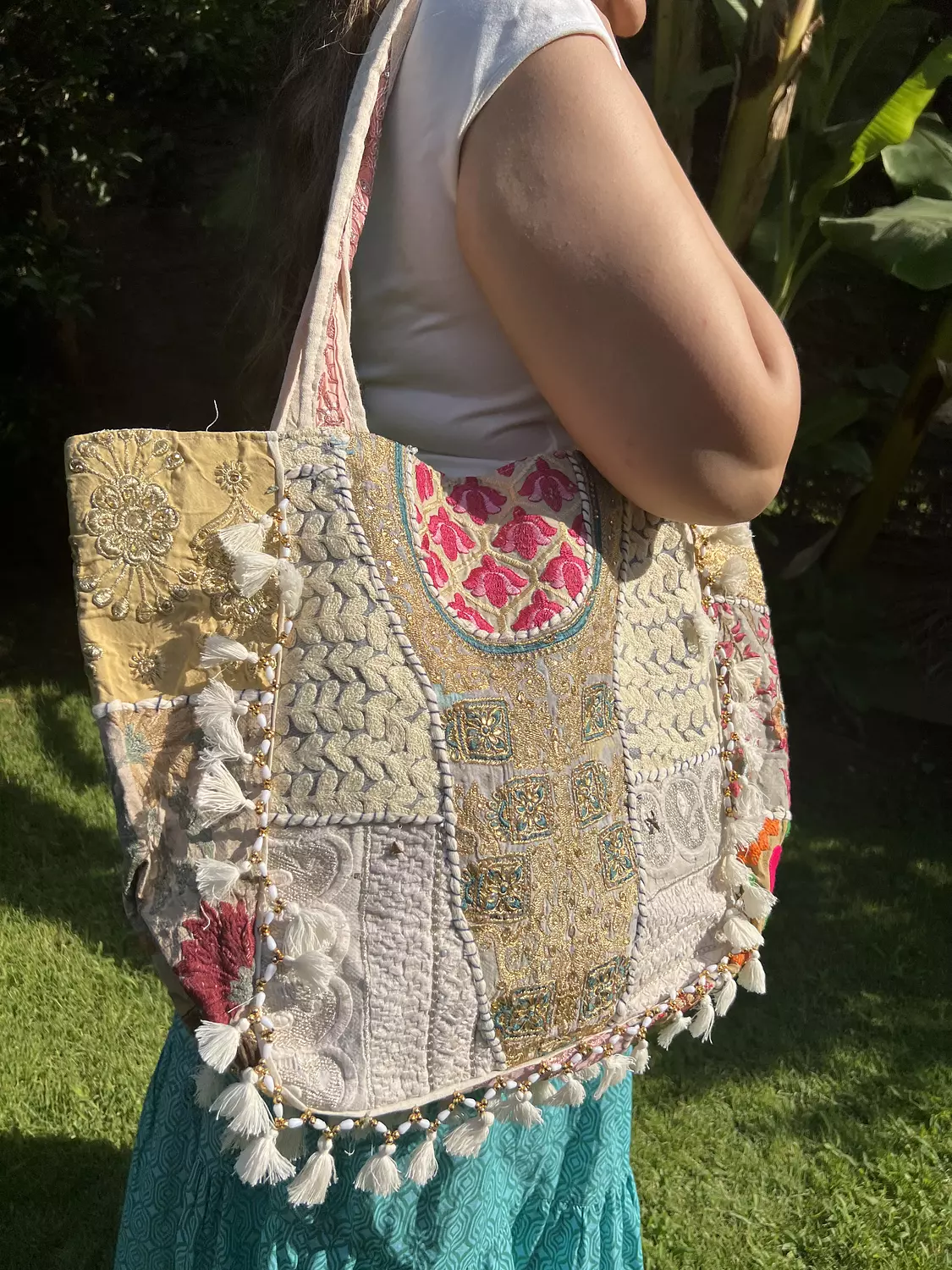 Indian boho bag - Beige Double face  3