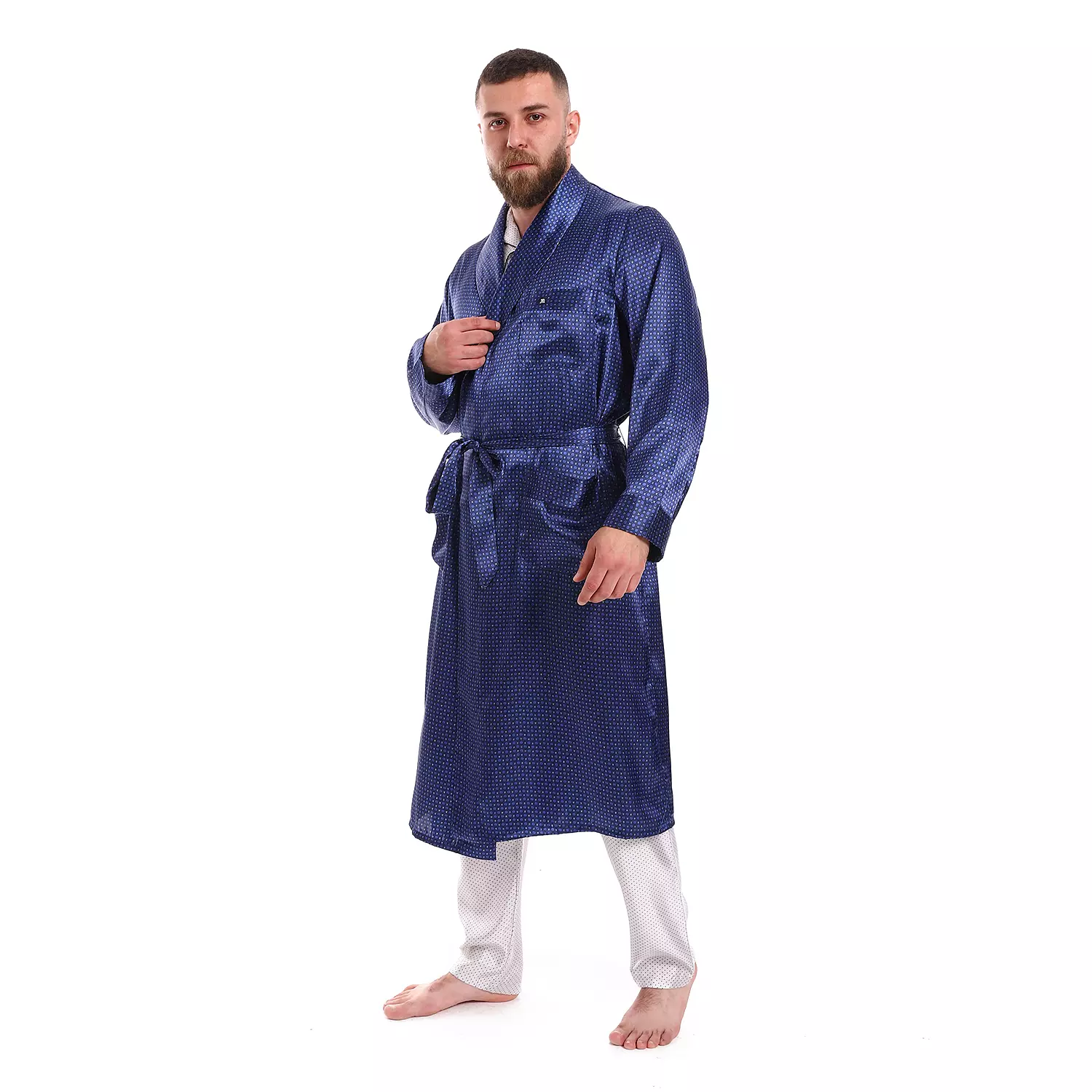 Men Satin Robe -Blue Dot 3