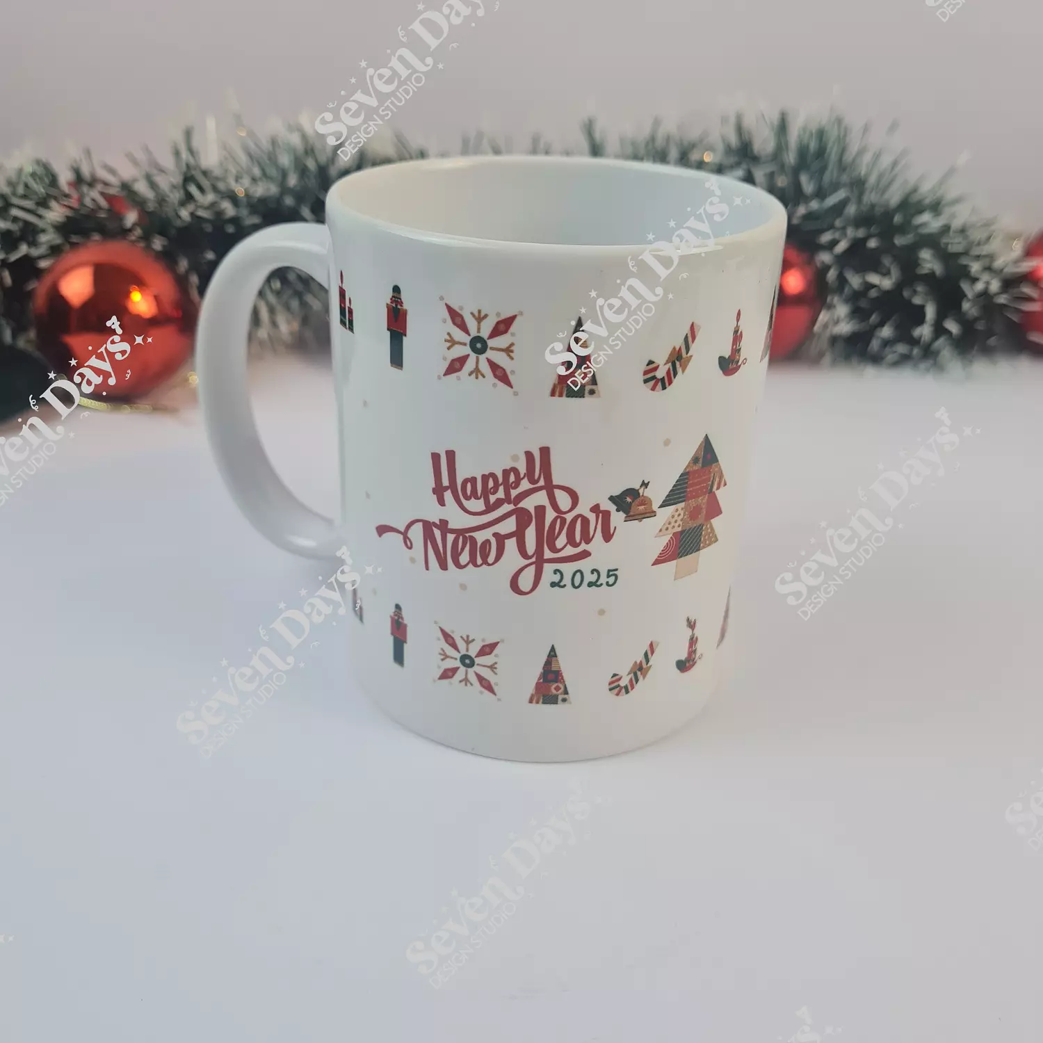 Elegant Red and Green Christmas Mug 4