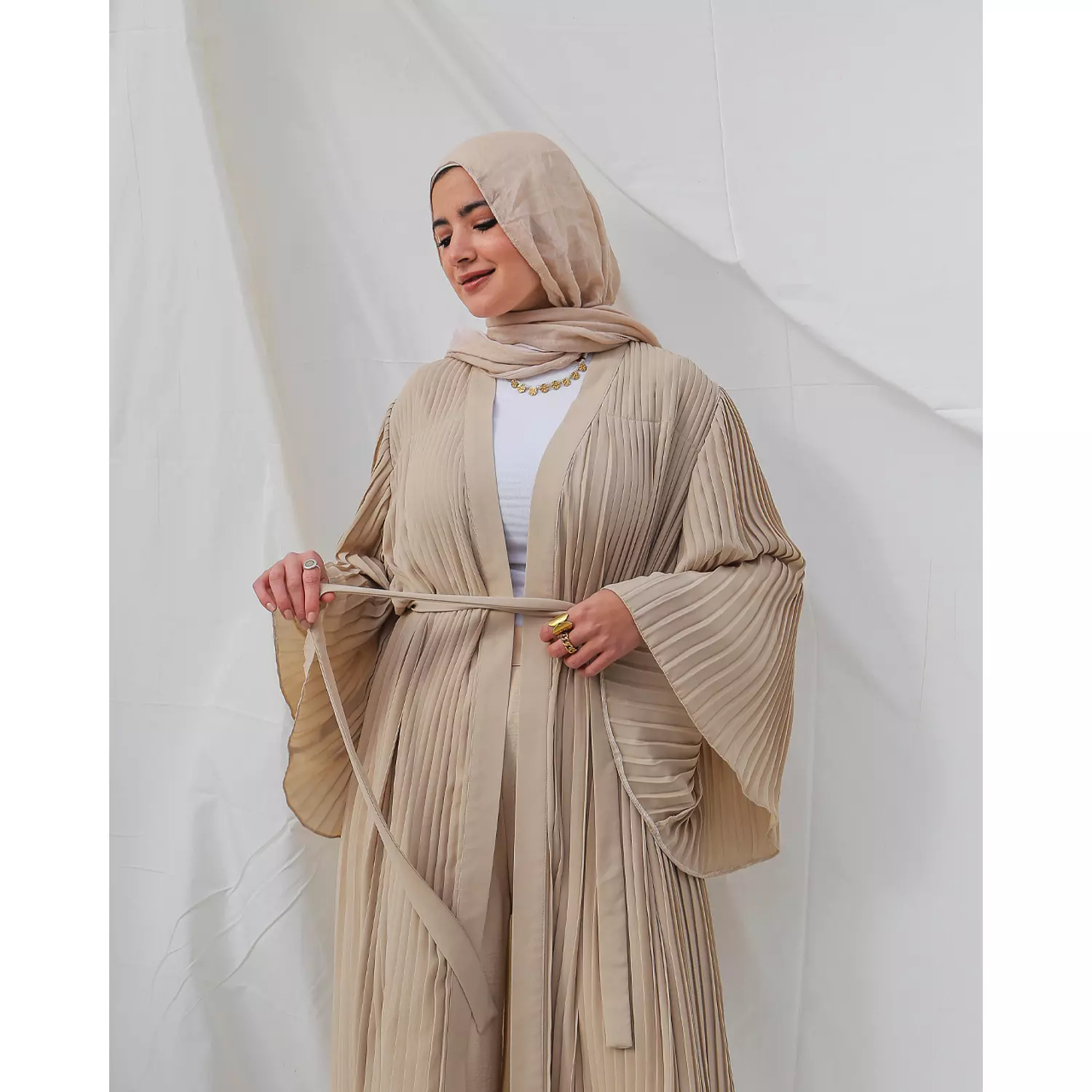 Beige Pleated Kaftan 2