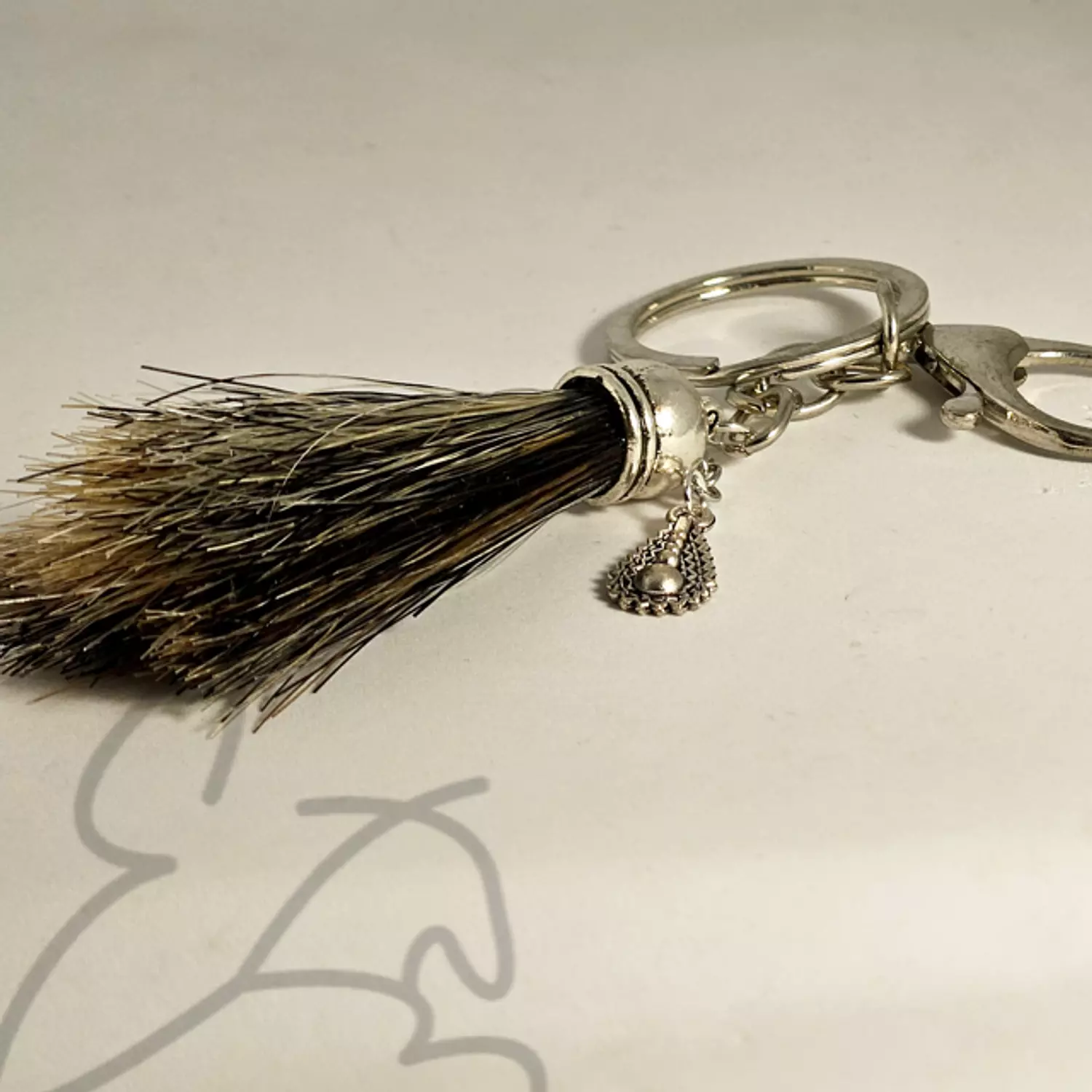 Single Charm Horsehair Key Ring with decorated tip  hover image