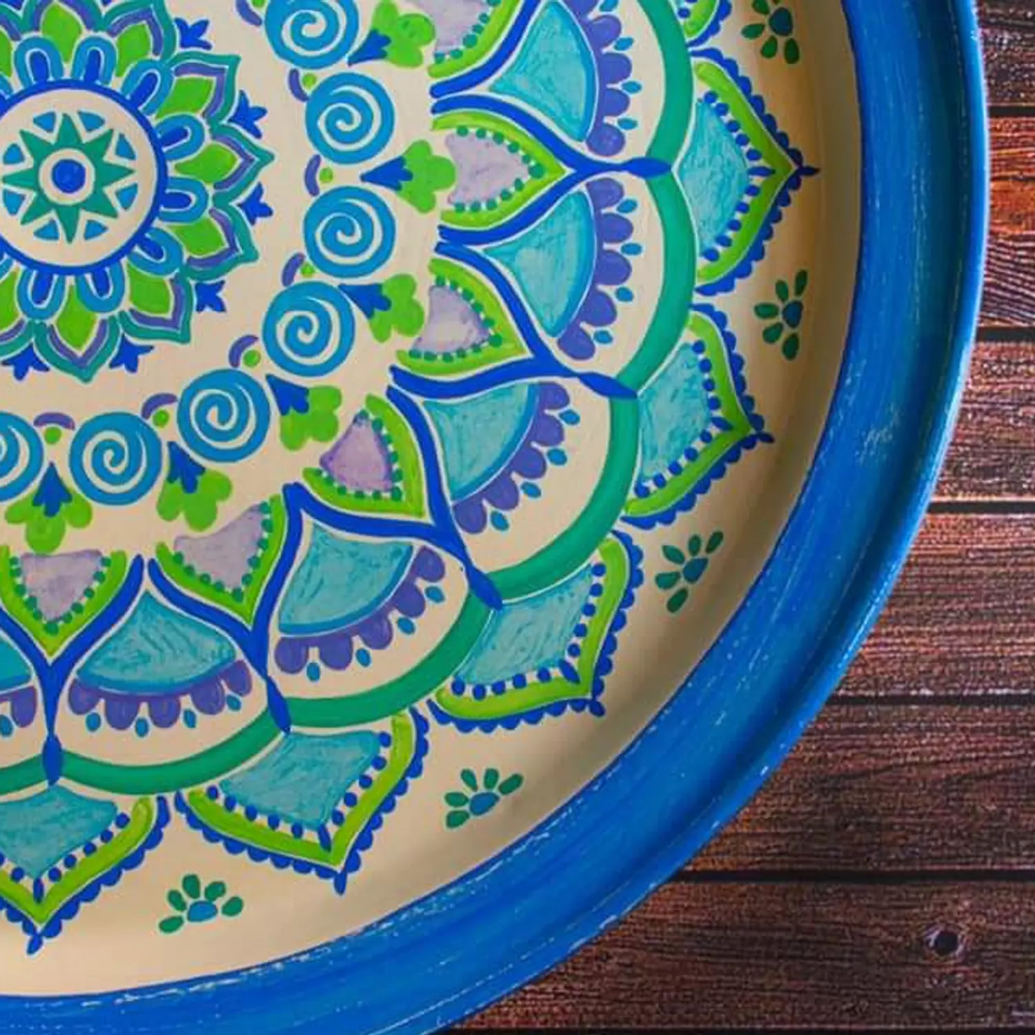 Tray metal large - mandala blue 1