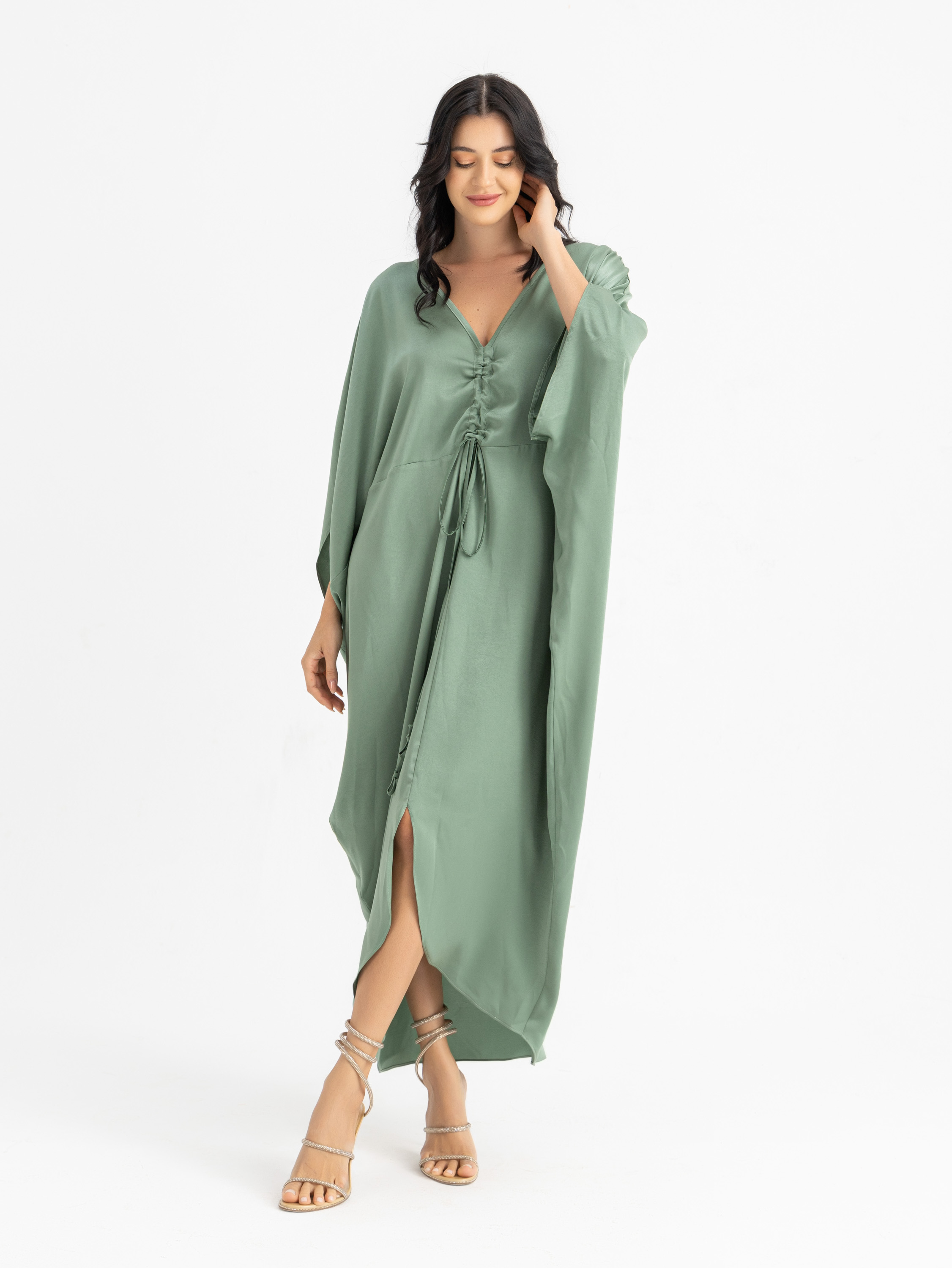 The KAMILIA gathered satin kaftan  7