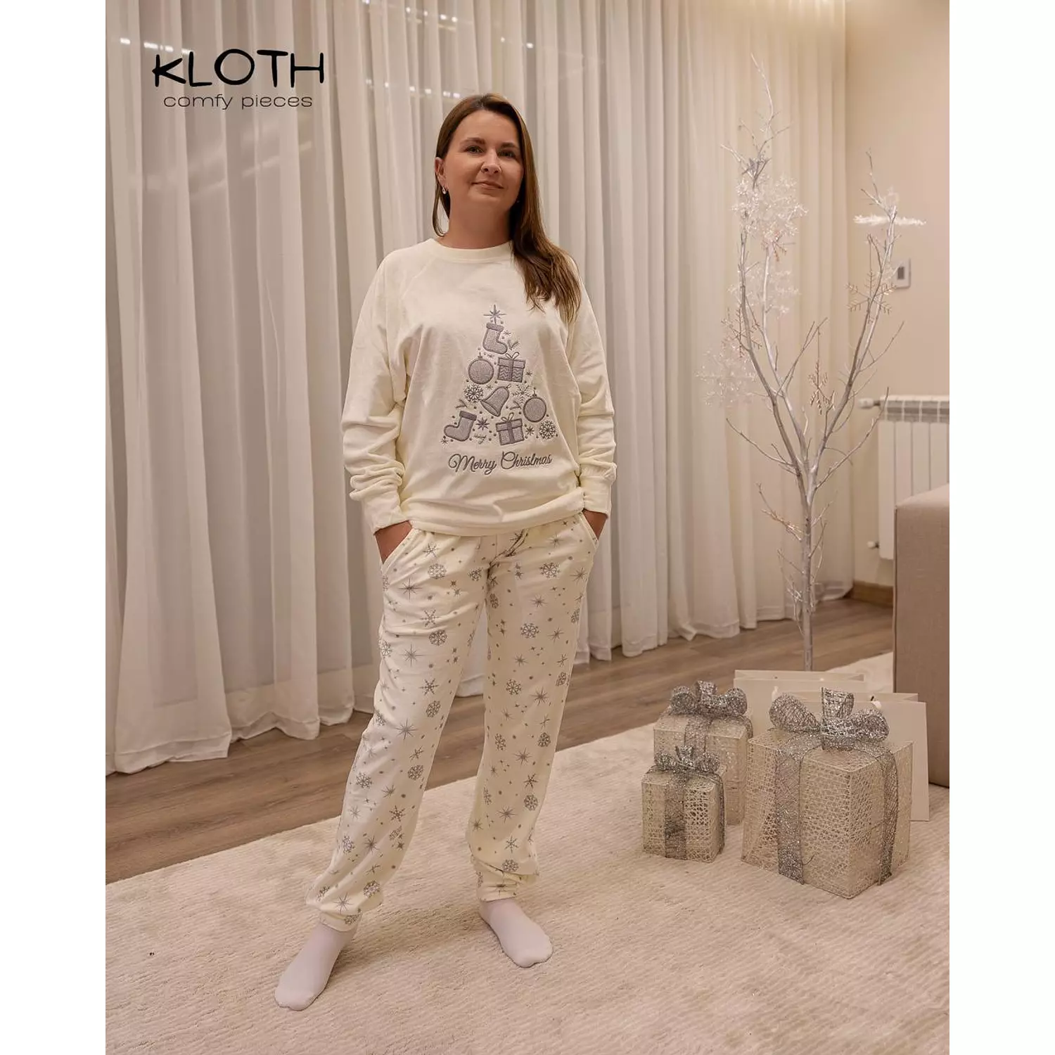 CHRISTMAS PAJAMAS FOR THE FAMILY (WHITE & GREY  STARS PANTS)  1