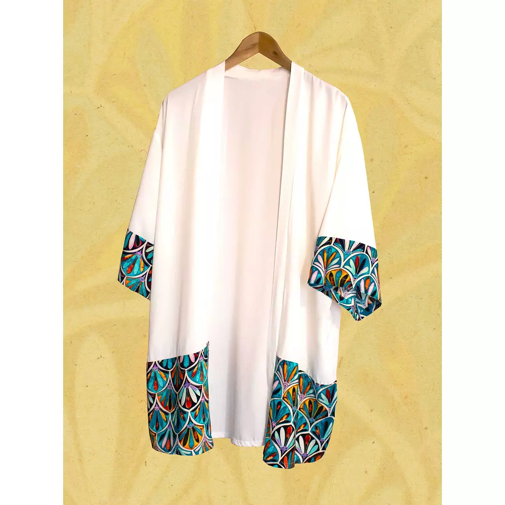 White Patterned Viscose Kimono