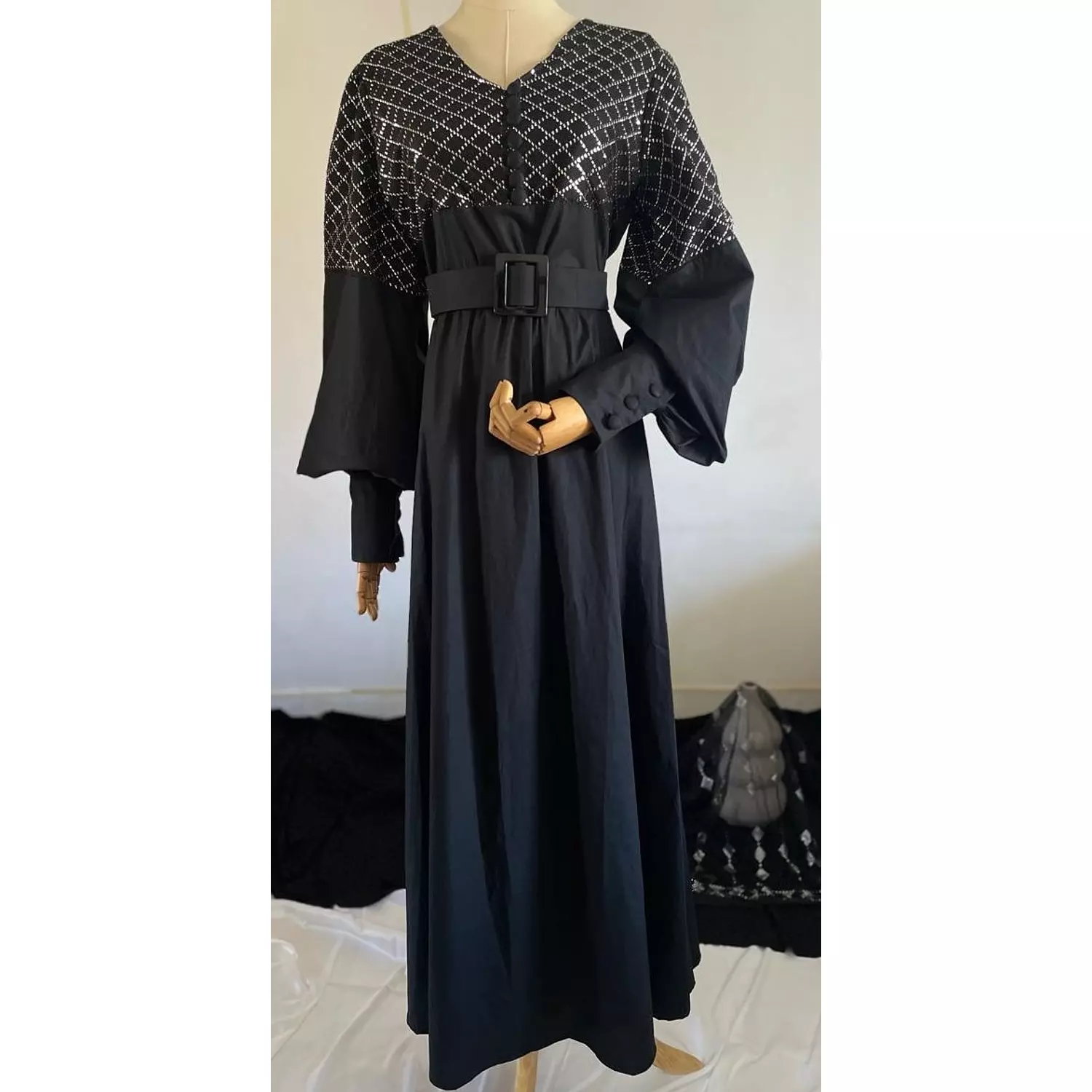 Black Tally Poplin Dress with puffy sleeves hover image