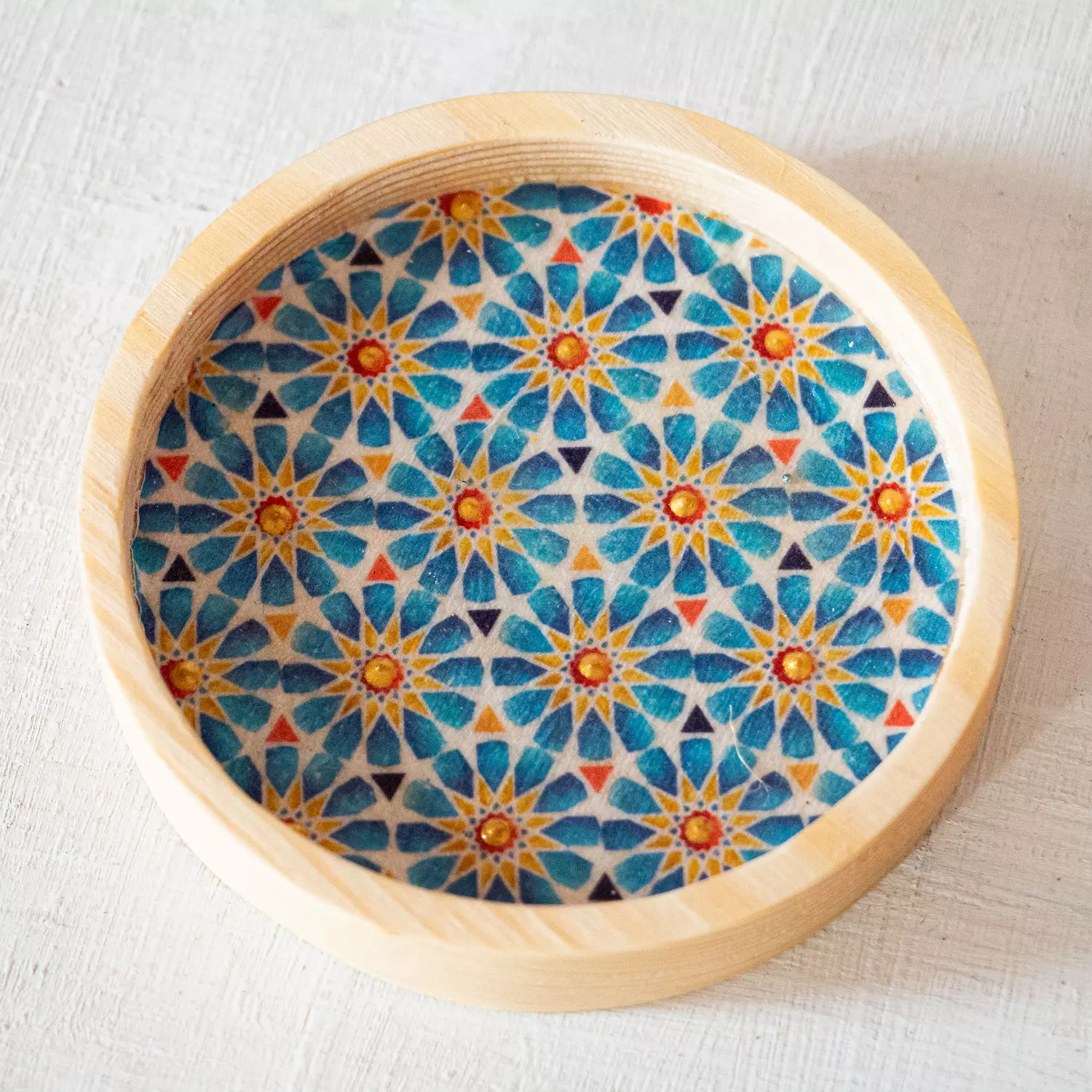 Blue Islamic Stars Glass Cup Wooden Coaster-per piece 4