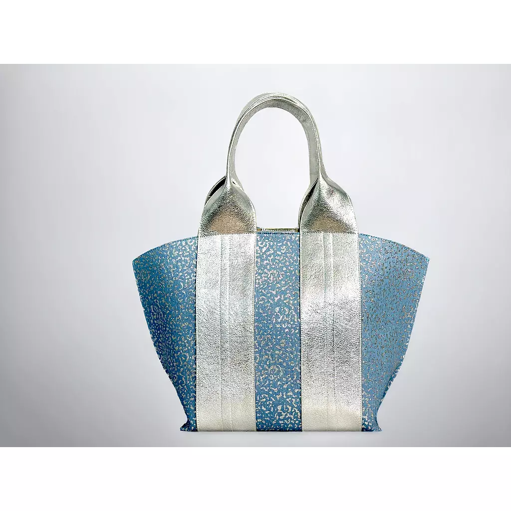  BLINGY Tote bag - Blue glittery jeans & Silver 