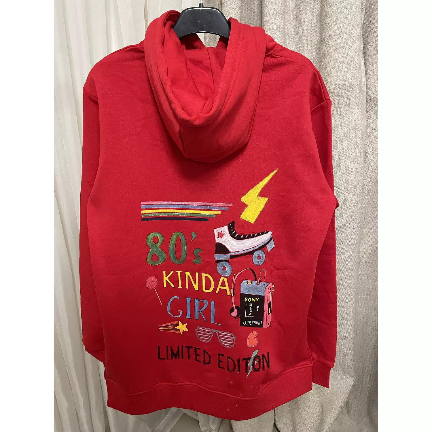 80's themed custom made hoodie hand painted  1