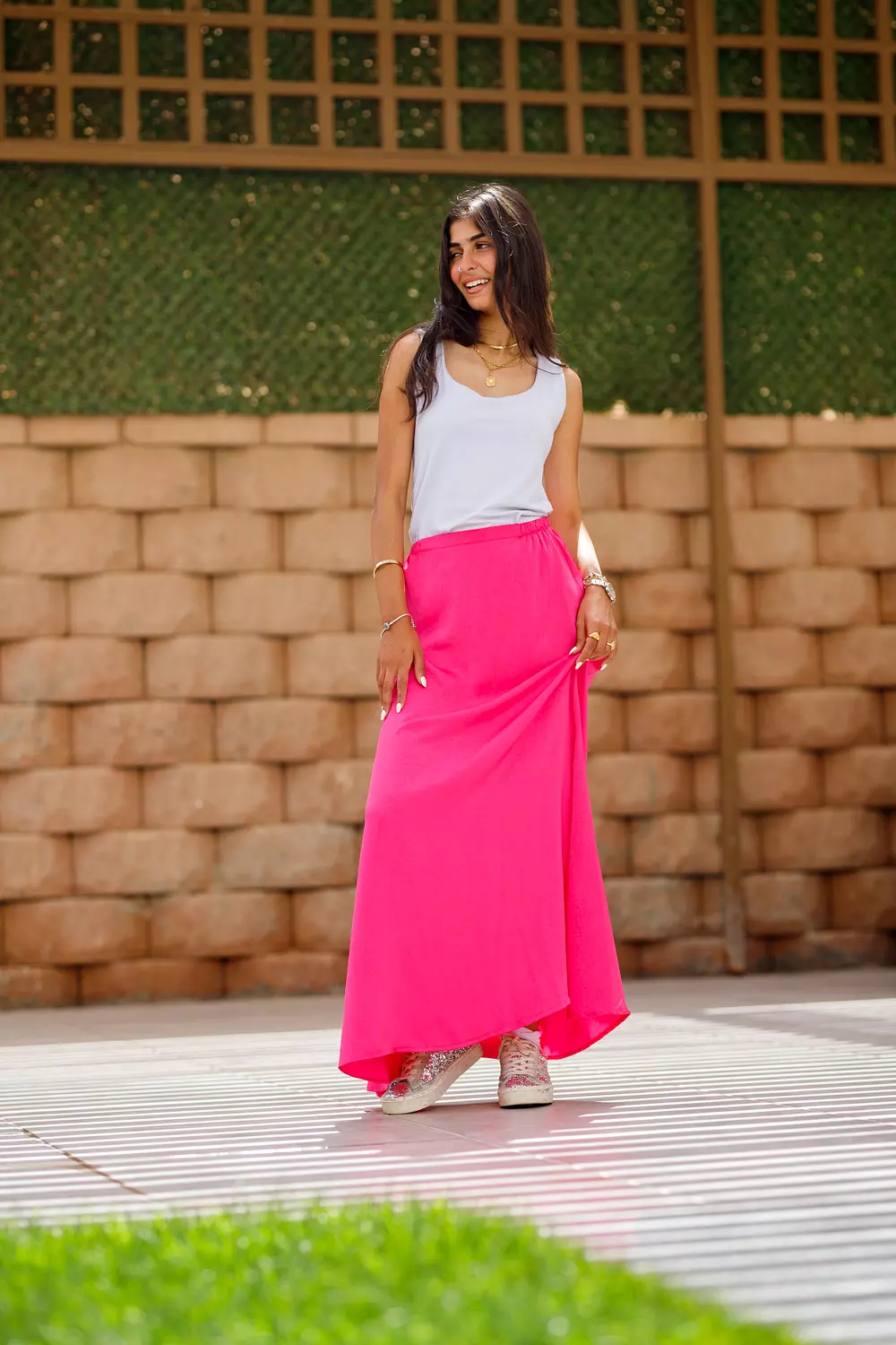 Pink maxi satin skirt -2nd-img