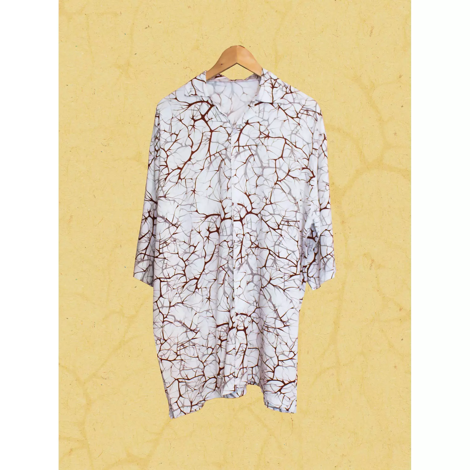 Loosefit White with Vines Pattern Viscose Shirt hover image