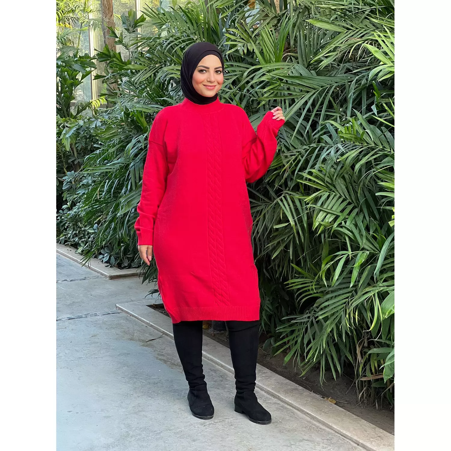 Knitted Tunic Dress - Red 4