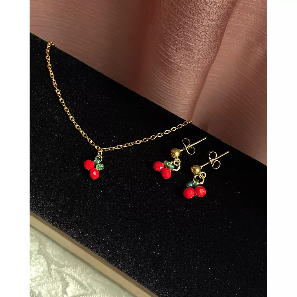 Cherry necklace and earrings 🍒