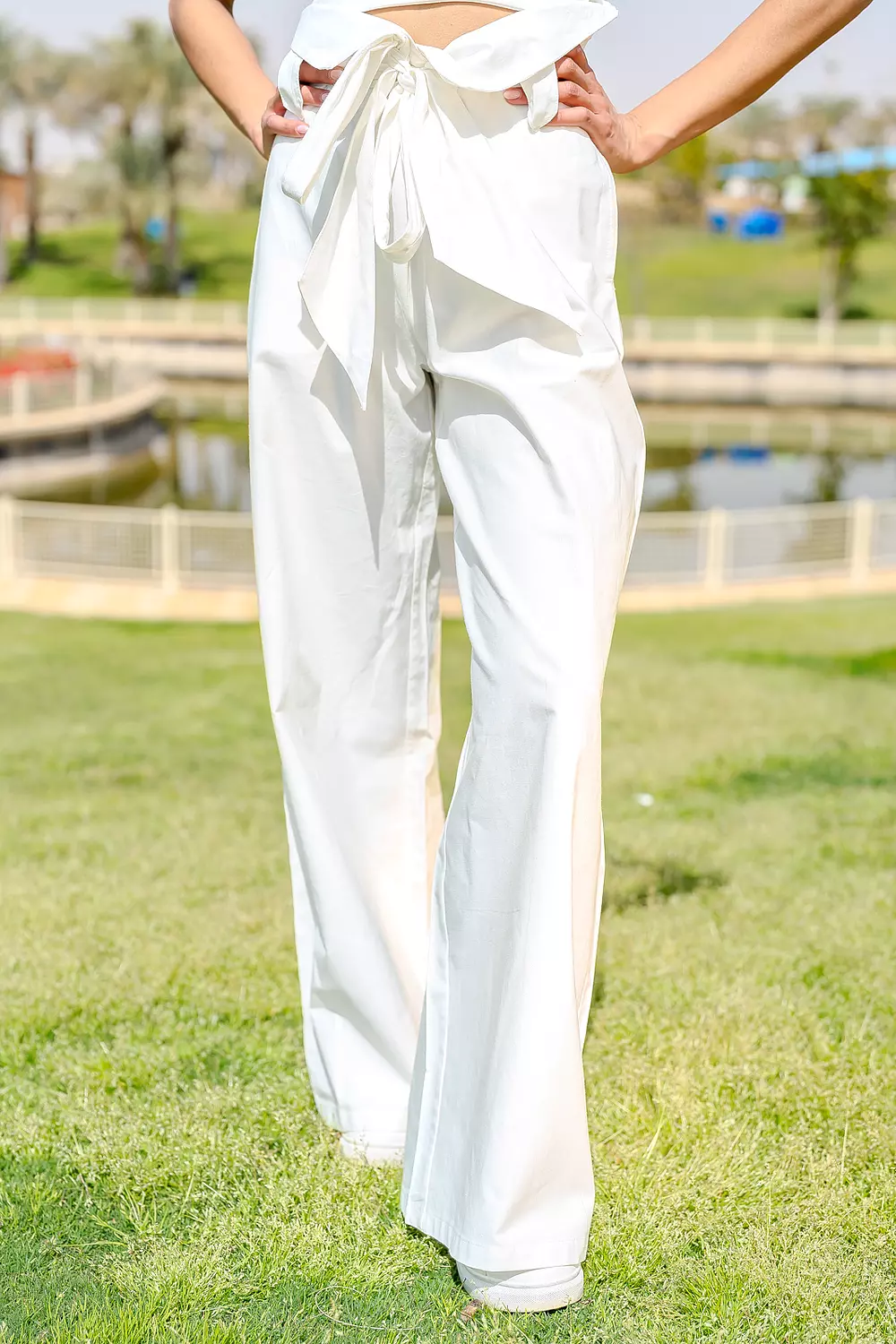 White wide-leg with belt hover image