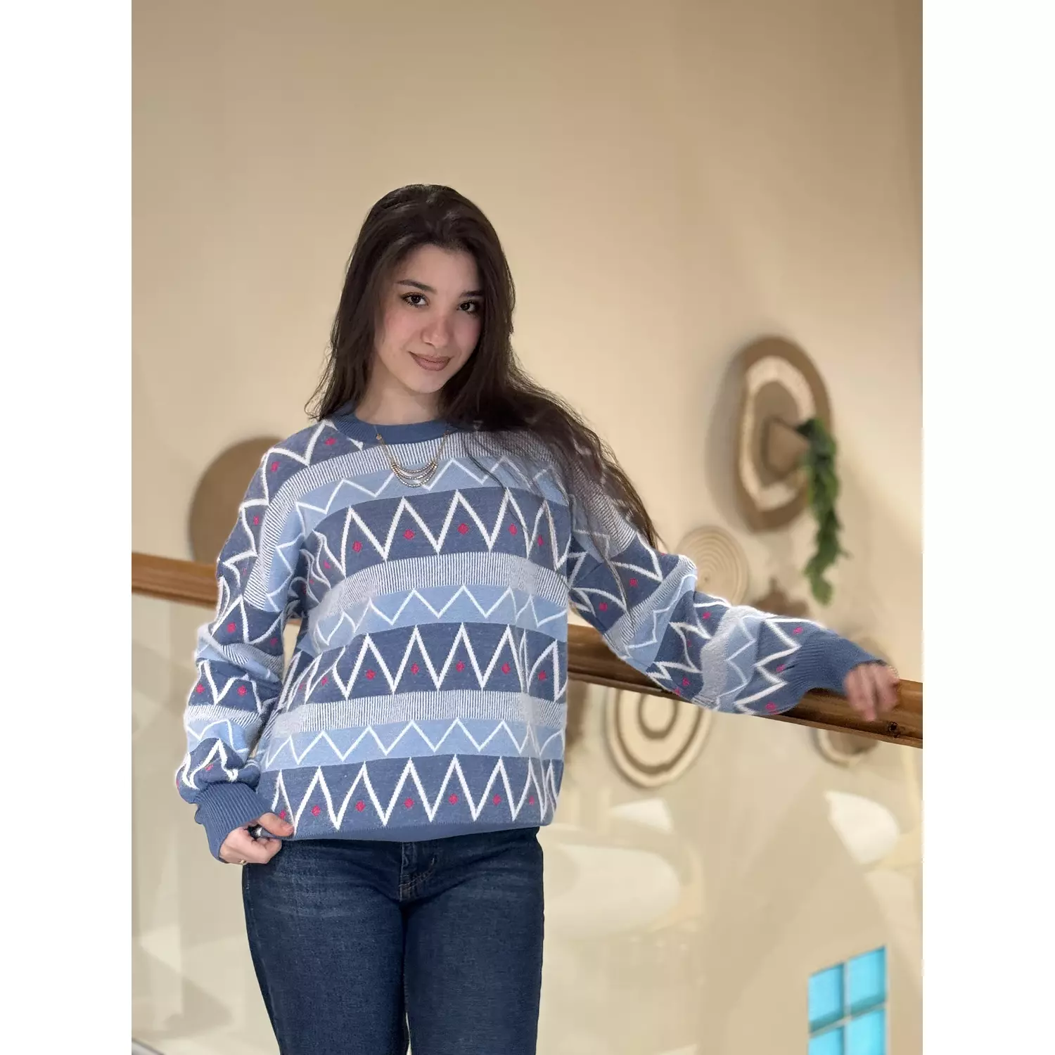 Blue Geometric Knit Sweater 2