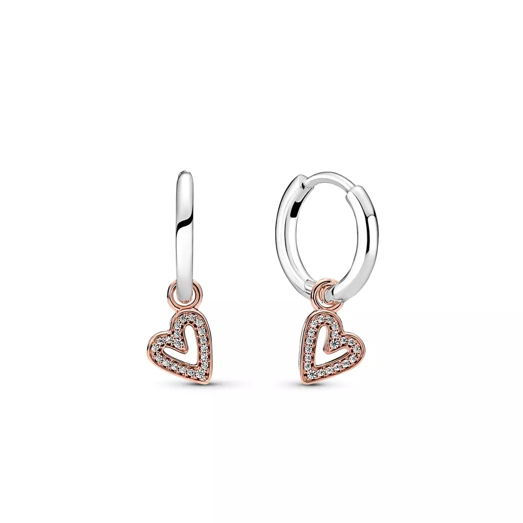 Heart 14k rose gold-plated and sterling silver hoop earrings with clear cubic zirconia