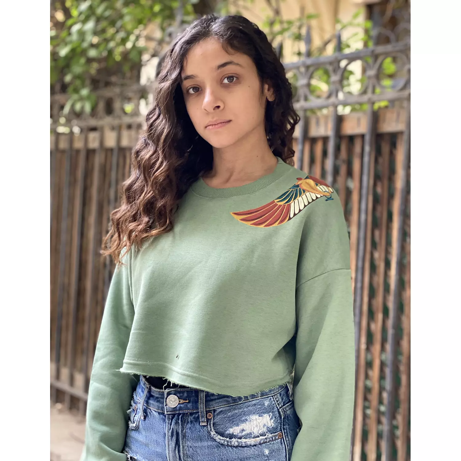 Cropped winged sun sweatshirt. hover image