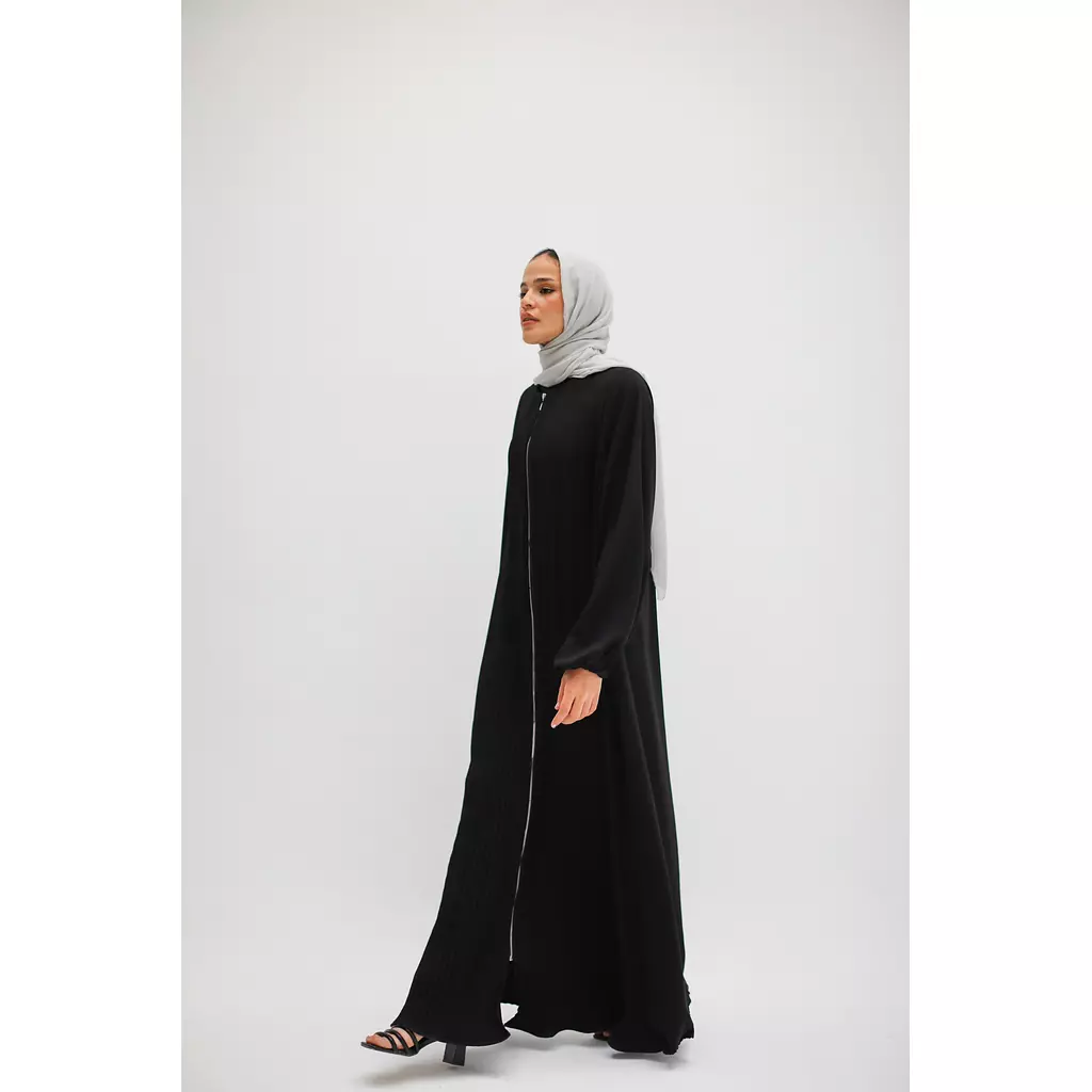 Full Zipper Pleated Abaya 