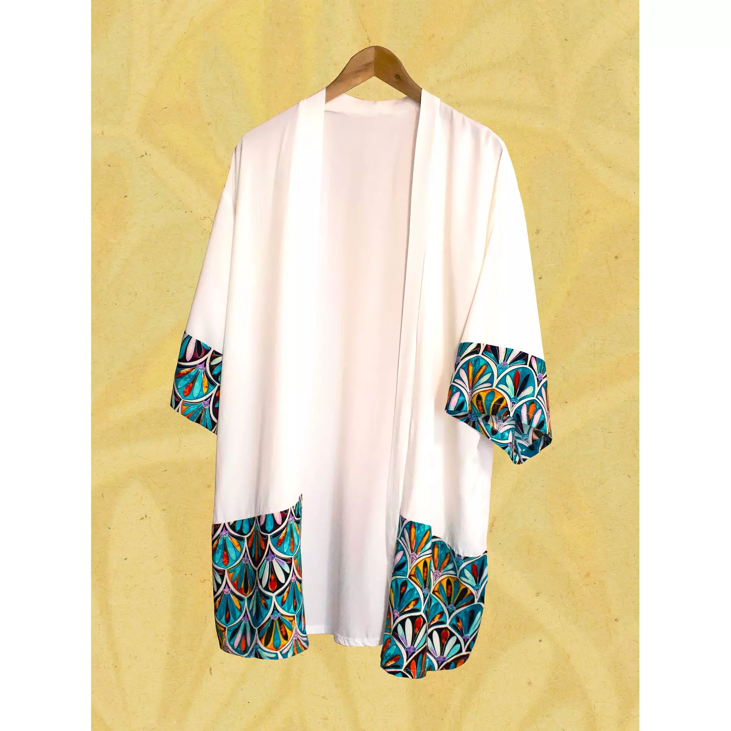 White Patterned Viscose Kimono hover image