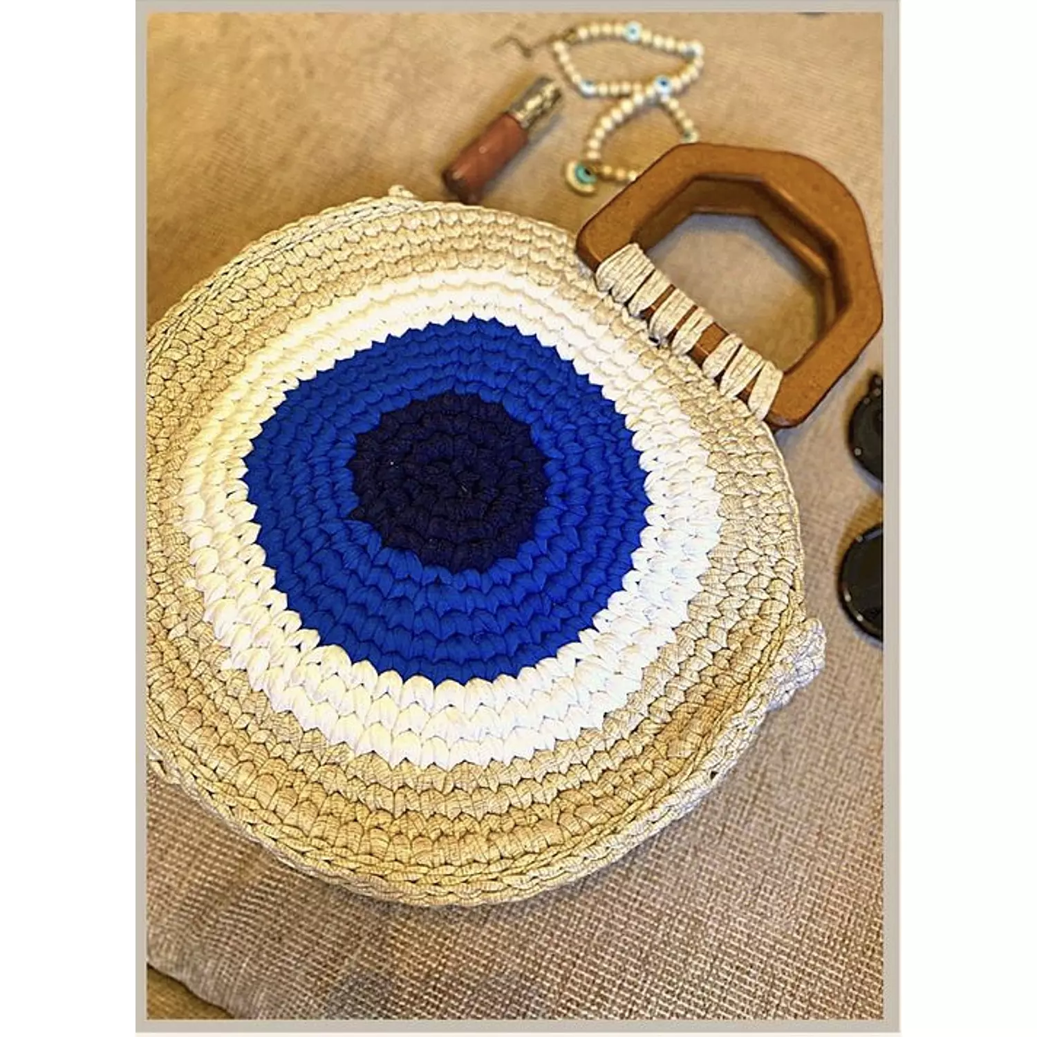 Round Turkish Eye crochet Handbag wood handles (by order) 3