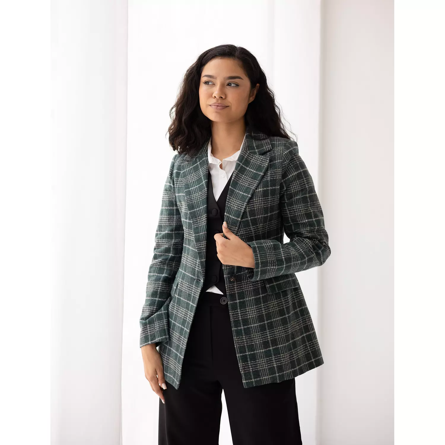 Deep jungle green plaid blazer  0