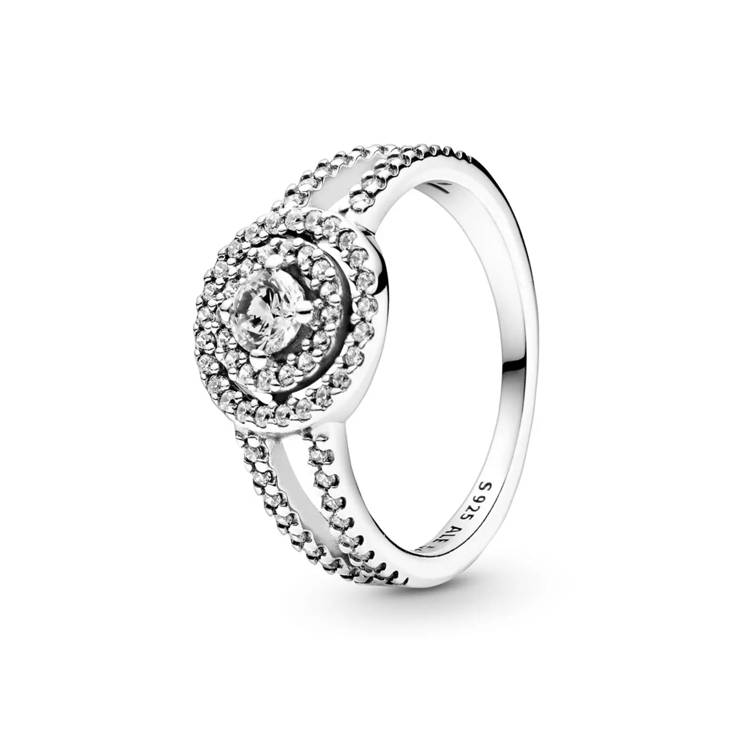 Sterling silver ring with clear cubic zirconia hover image