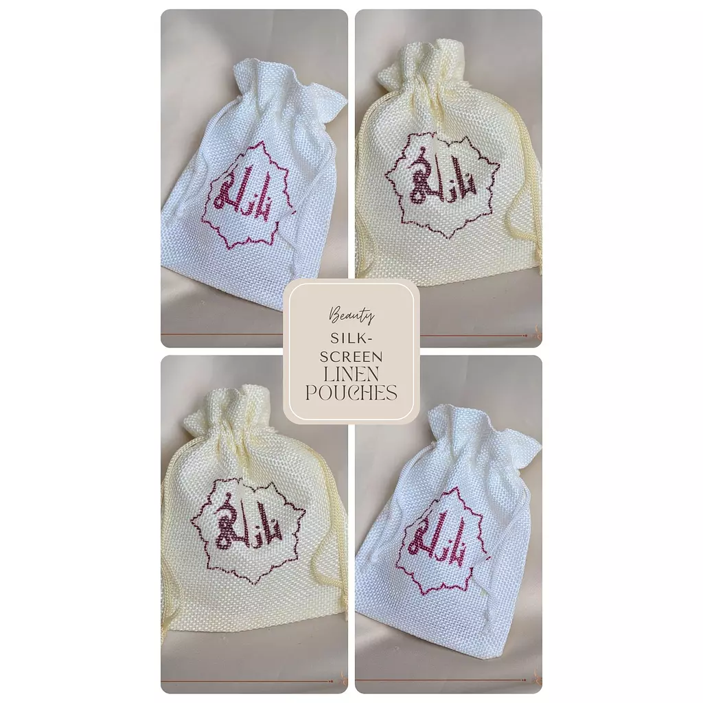 Baby Shower Silk-Screen Linen Pouches (Red-Velvet Prints)