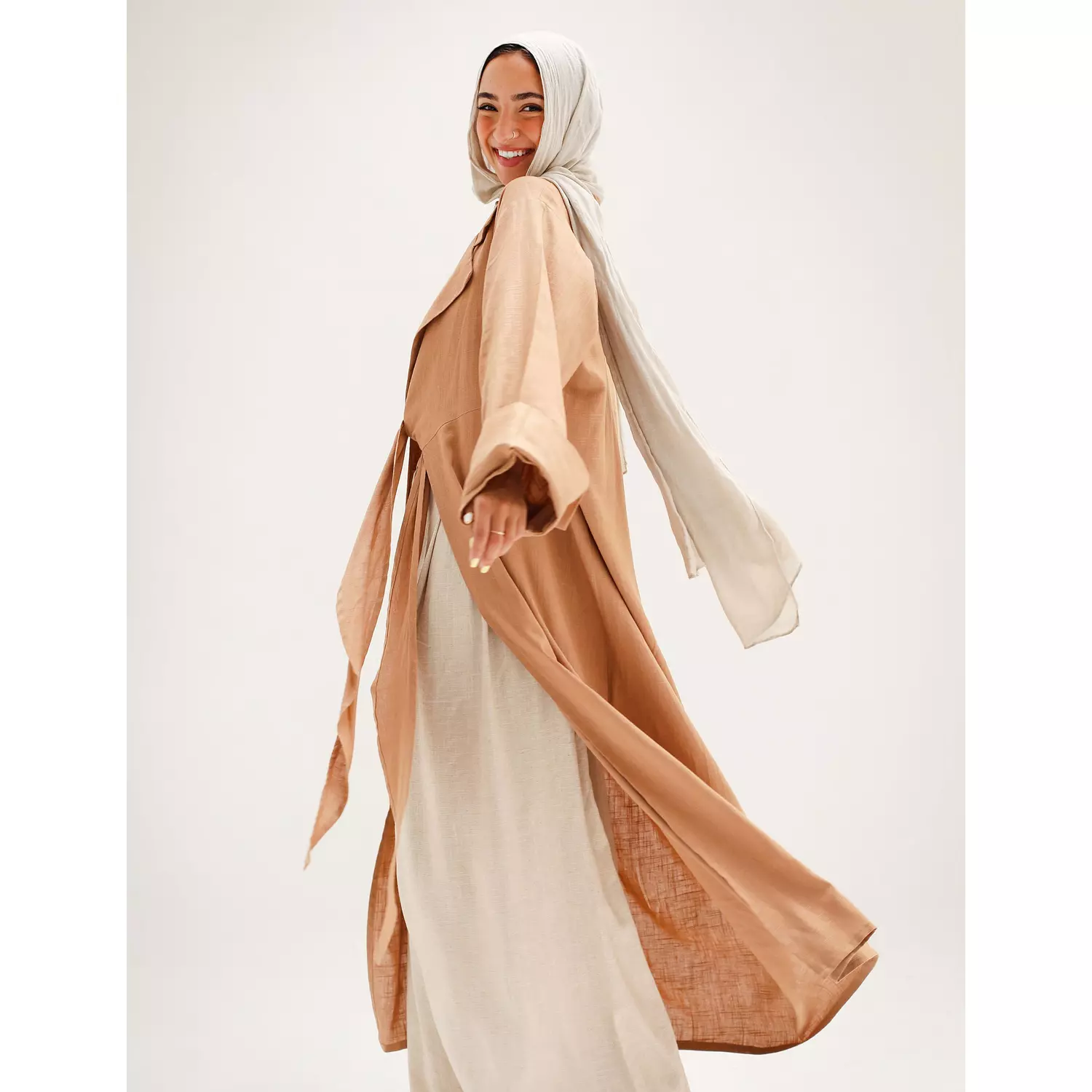 Desk-to-dinner Kimono in Camel 7