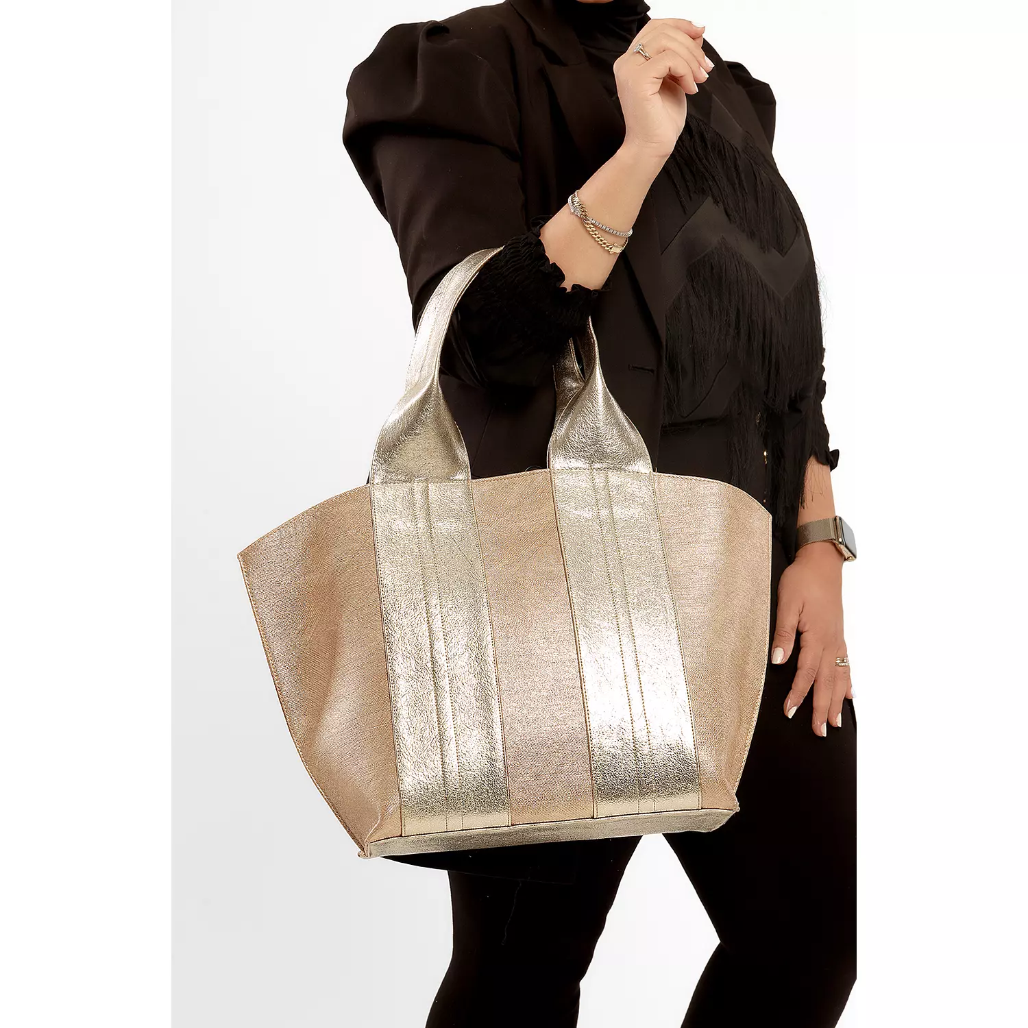  BLINGY Tote bag - Gold glittery jeans & Silver -2nd-img