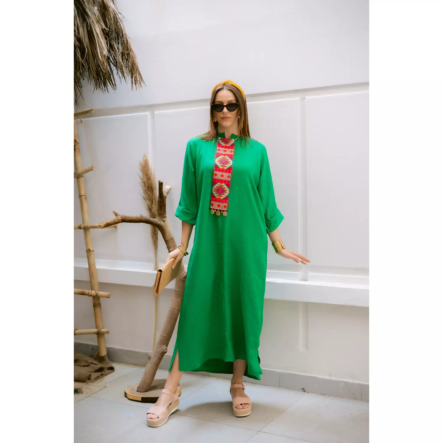 Green Linen dress 1