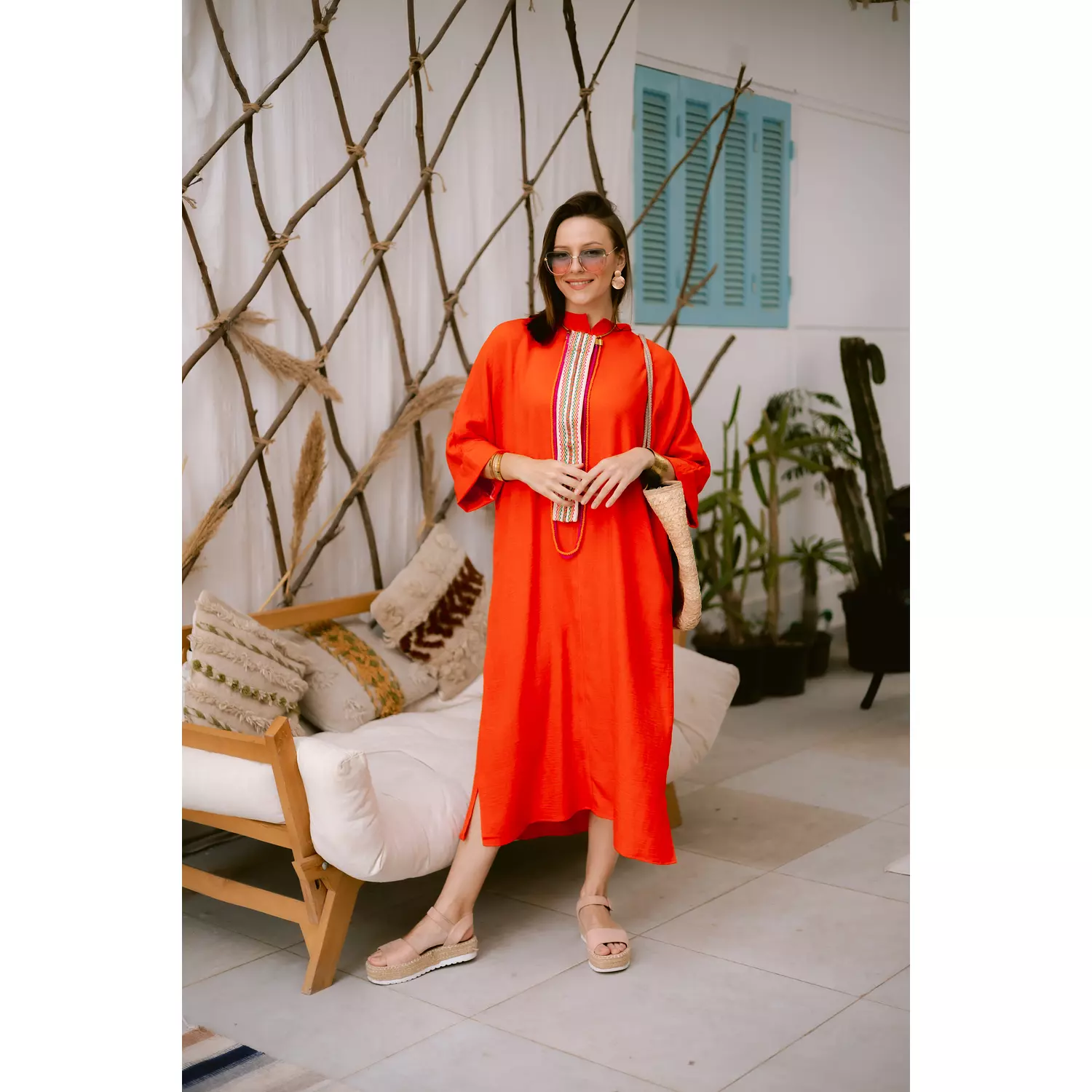 Orange linen dress 2