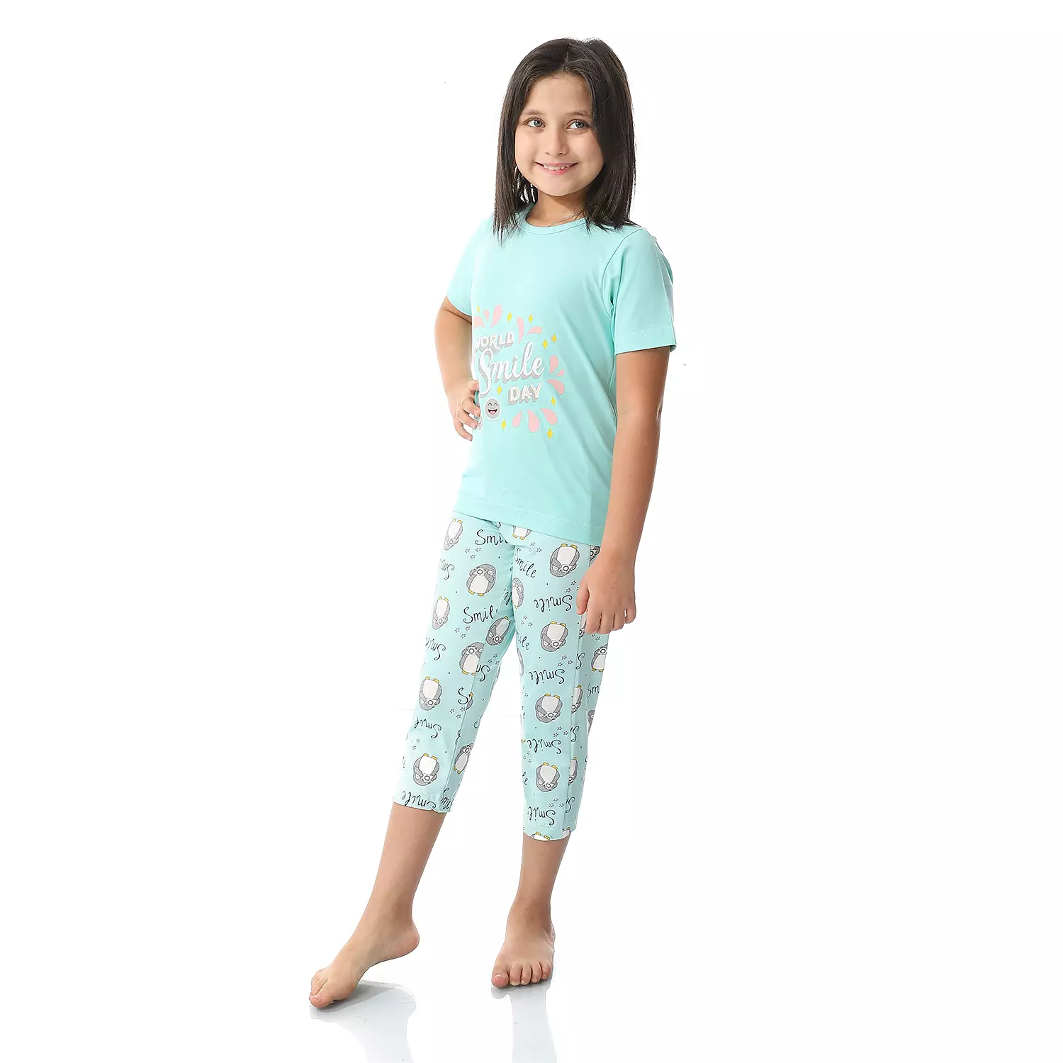 Girls Smile Pajama - Turquoise 1