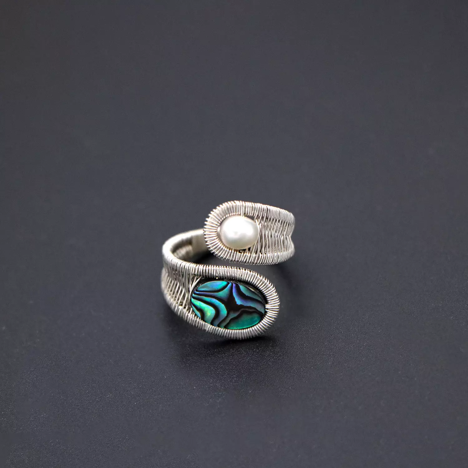 Wire wrapped silver 925 with abalone shell and pearl. hover image