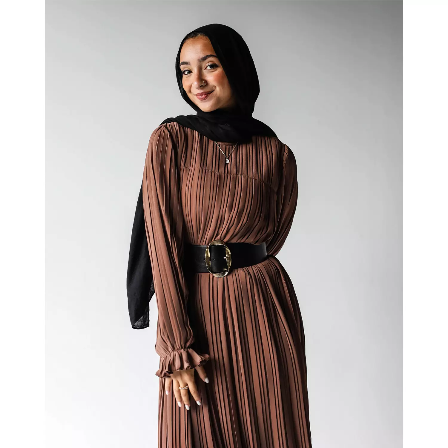 Brown Pleated Dress  1