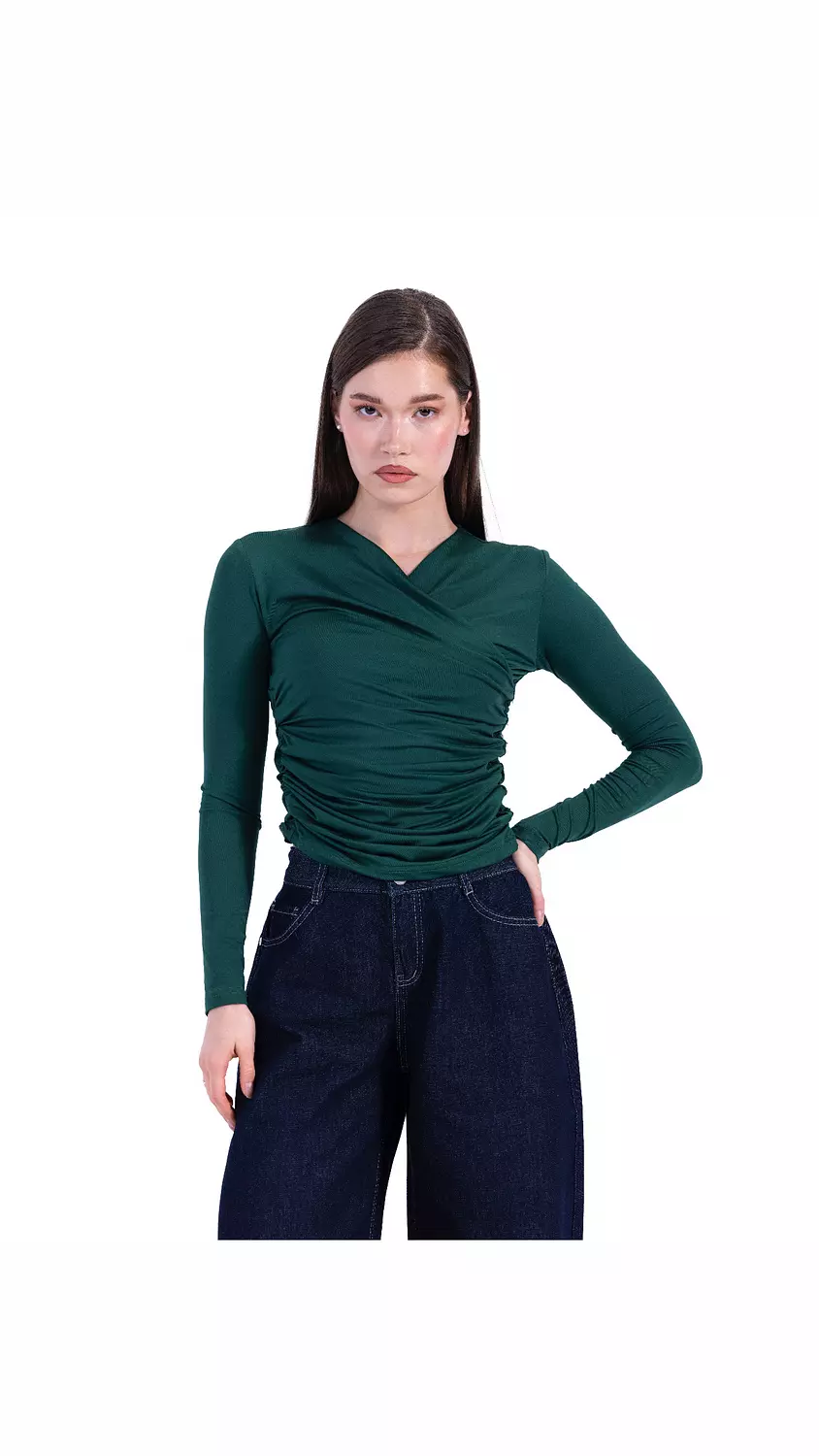 Green Ruched Top Long Sleeve        hover image