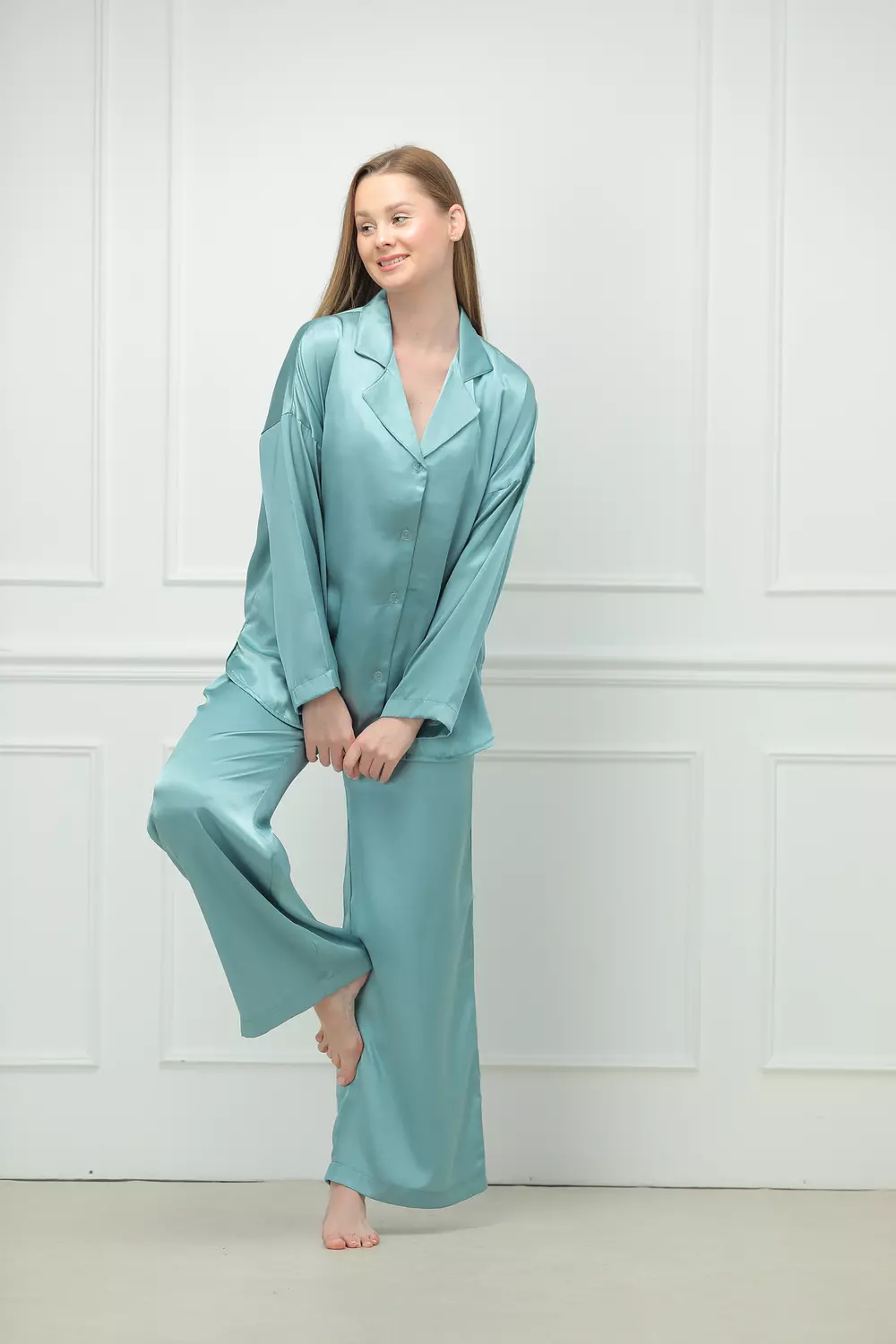 Cozy Ocean Blue Satin Set 1