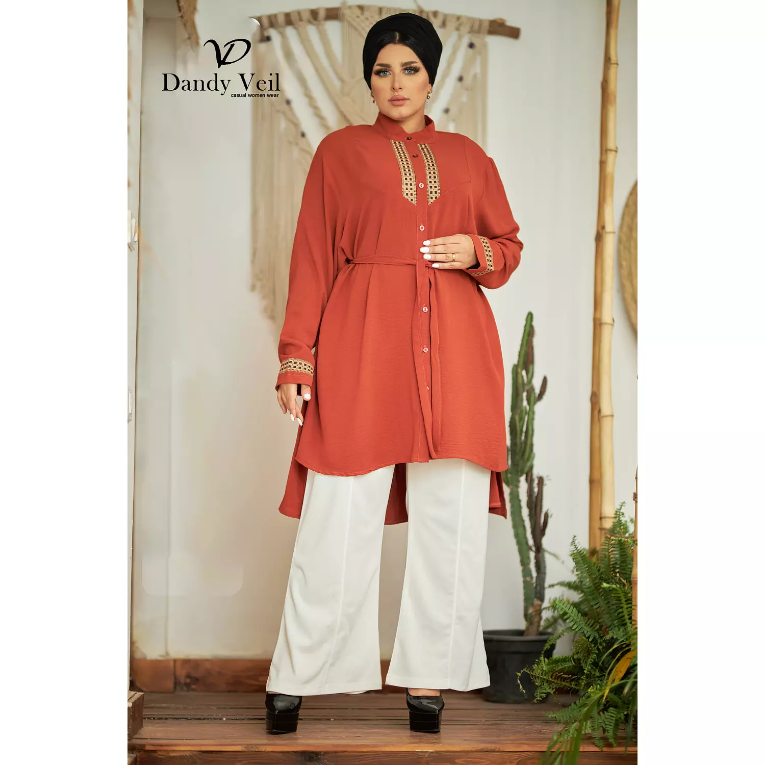 embroidered blouse with belt .. Code 7039 1