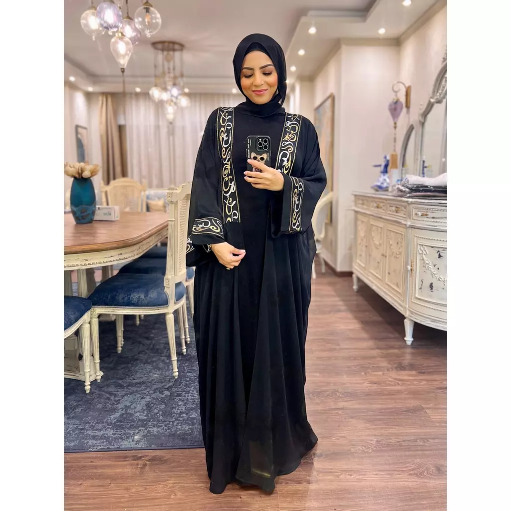 Chiffon Abaya with Arabic Embroidery - Black 