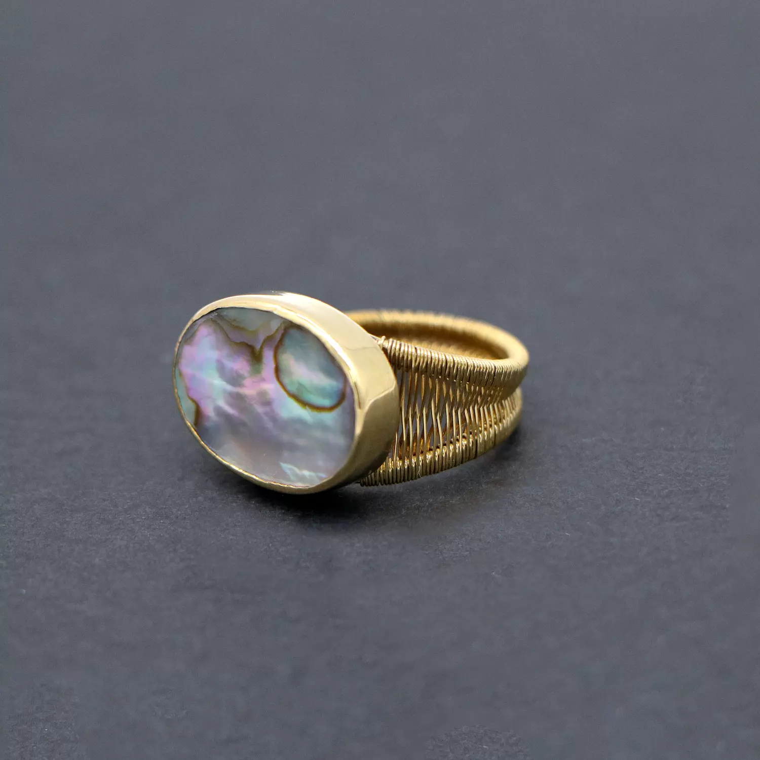  Brass ring with abalone shell. hover image