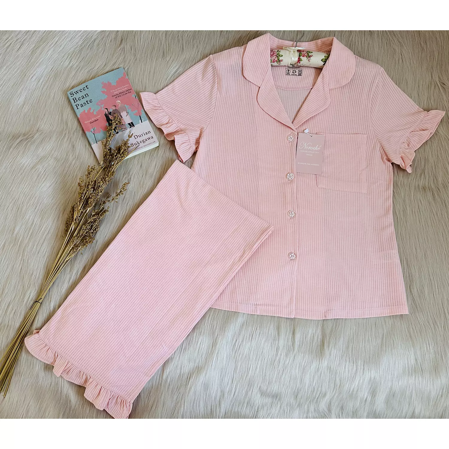 Soft Pink Ruffled Cotton Pajamas 0