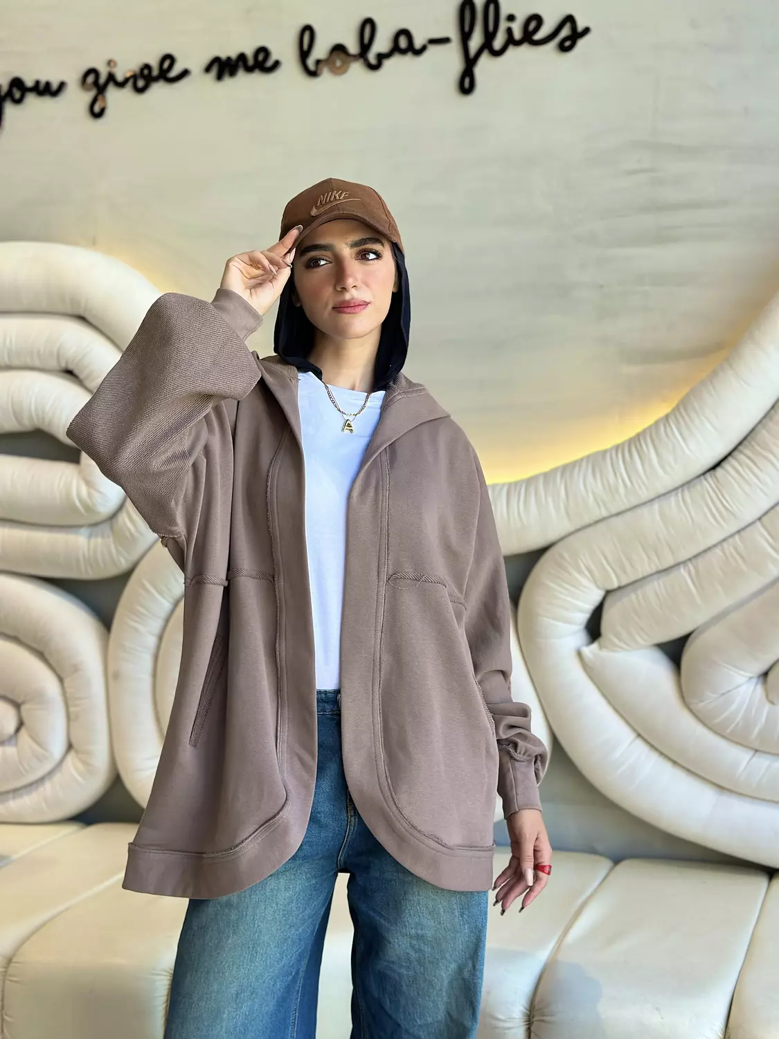 HOODED CARDIGAN IN CAFE  hover image