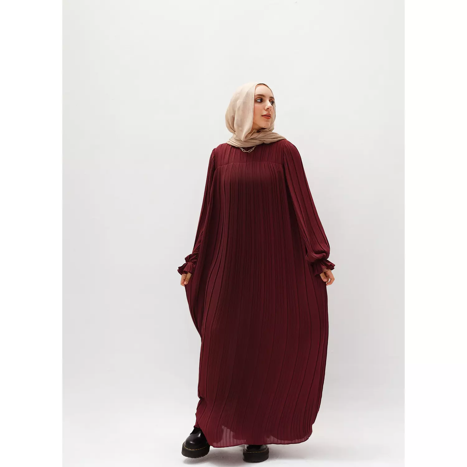 Burgundy Pleated Dress 3