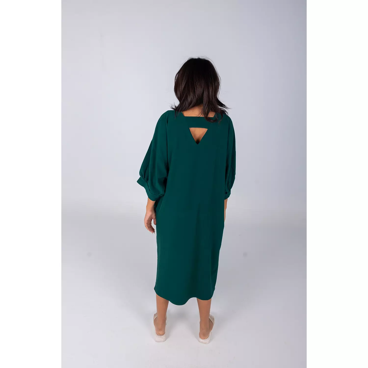 Dark Green Plain Linen Dress  1