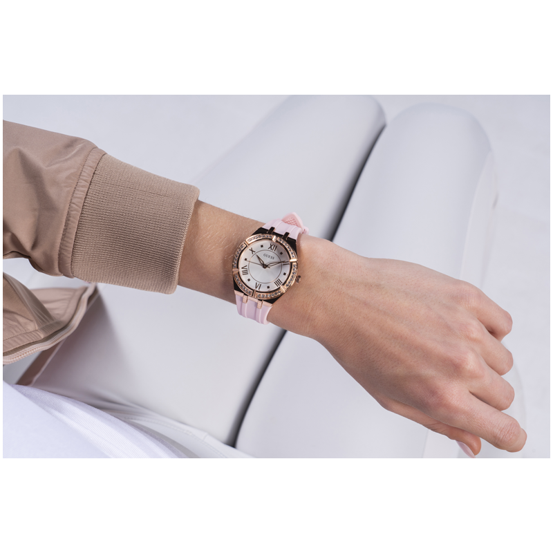 Guess GW0034L3 Ladies Watch Rose Gold Tone Polished Case Stainless Steel/  Silicone Strap