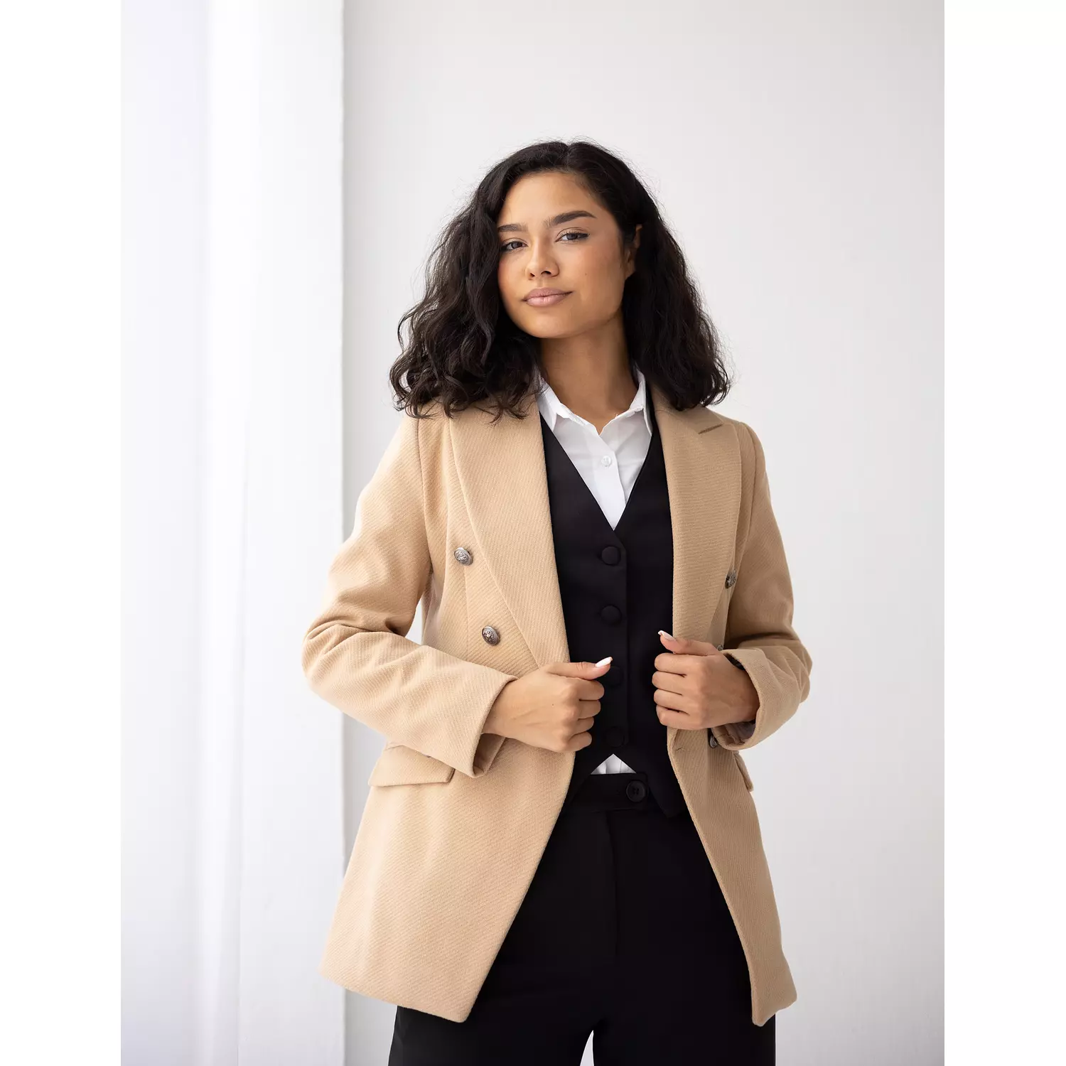 Ivory beige tweed wool double breasted blazer  0